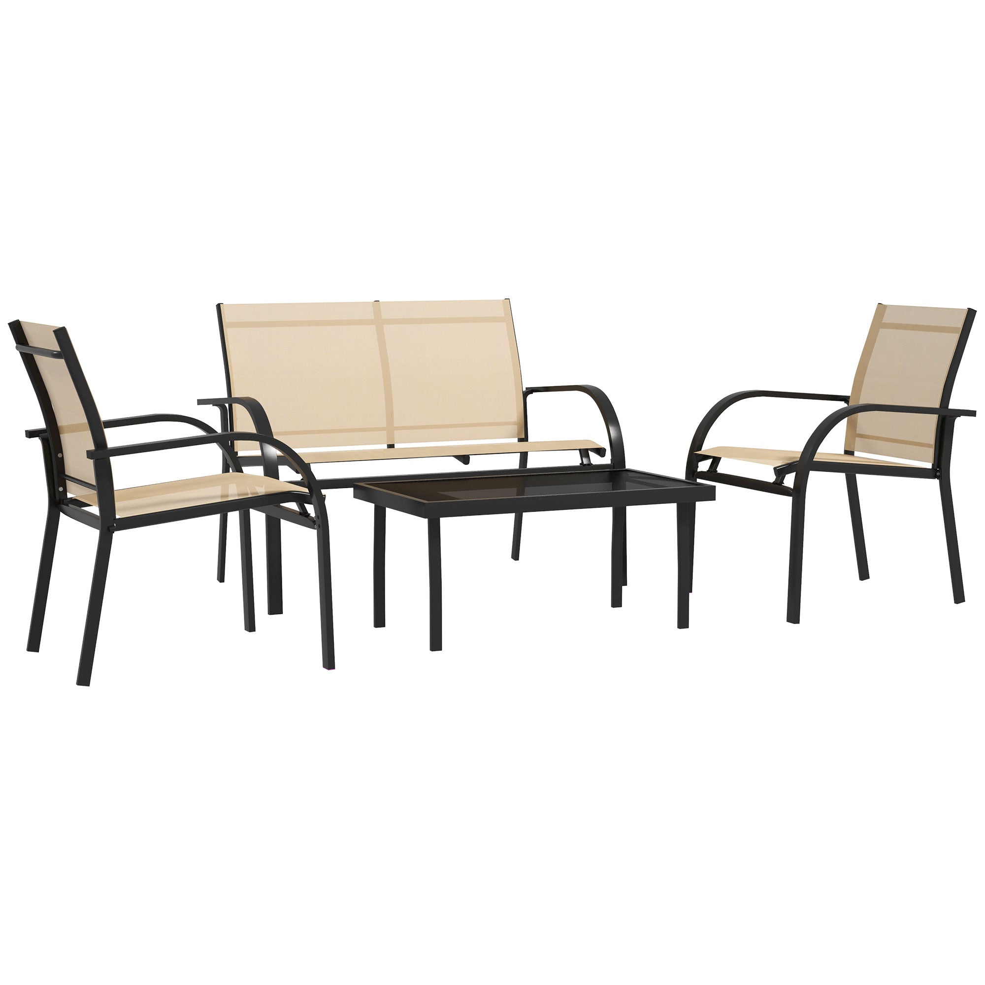 Outsunny Four-Piece Curved Steel Garden Dining Set - Beige/Grey - North Peak Garden Furniture