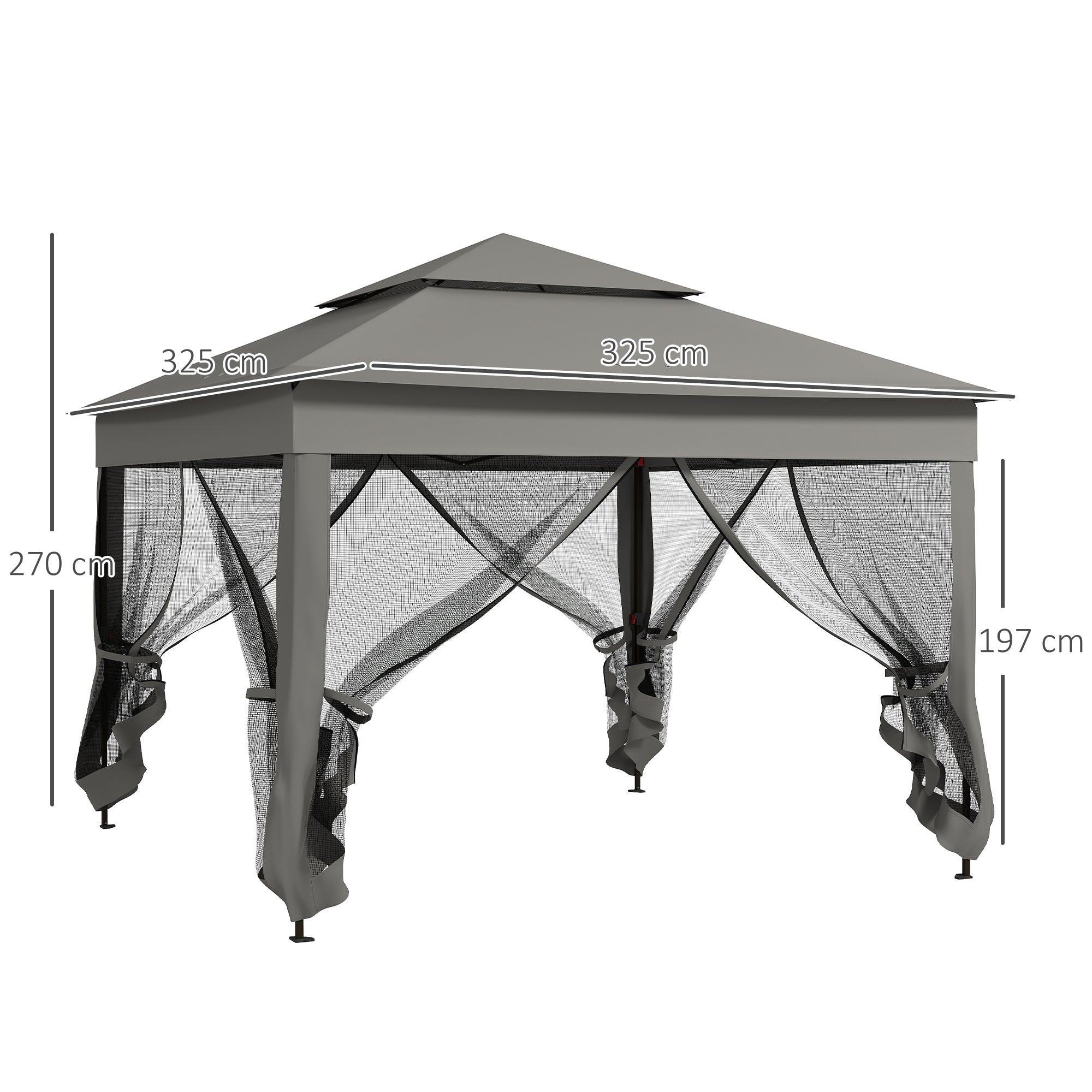 Outsunny 3 x 3(m) Pop Up Gazebo, Double-roof Garden Tent with Netting and Carry Bag, Party Event Shelter for Outdoor Patio, Dark Grey - North Peak Garden Furniture