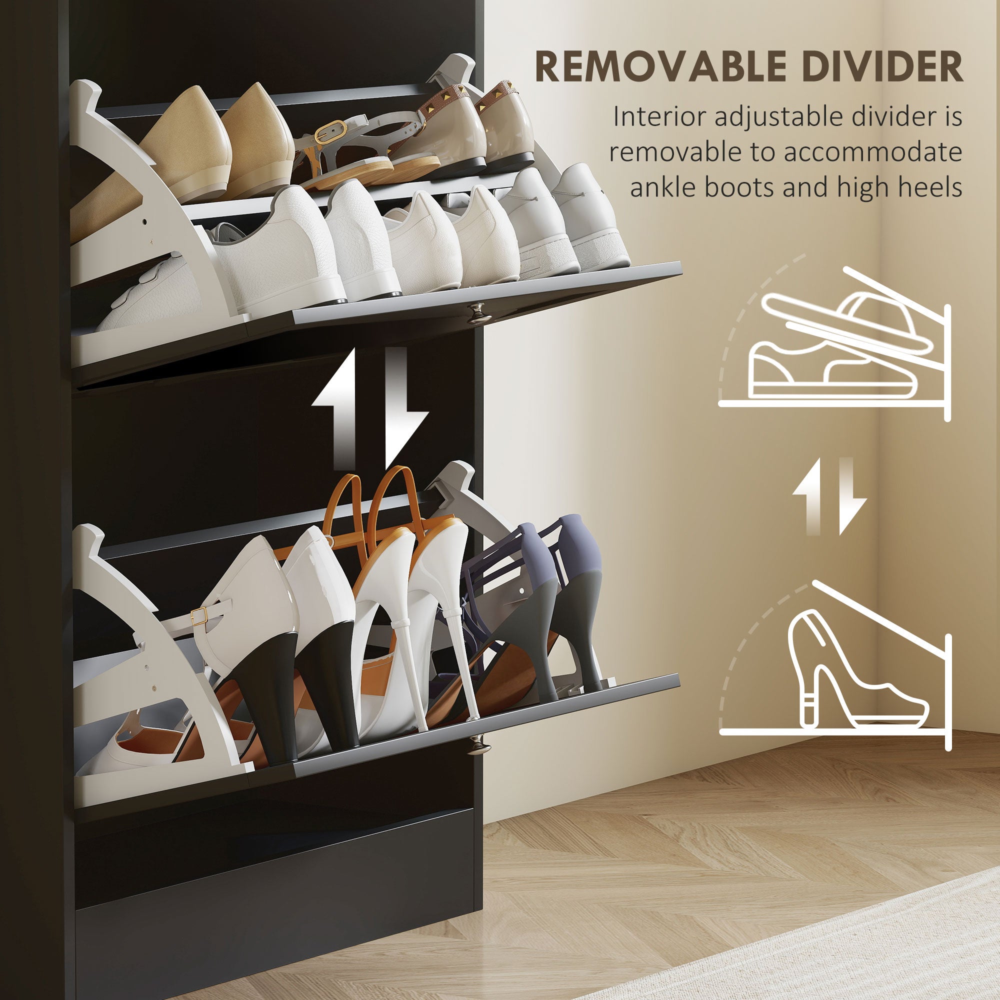 HOMCOM Modern Compact Three-Drawer Shoe Storage Cabinet - Black