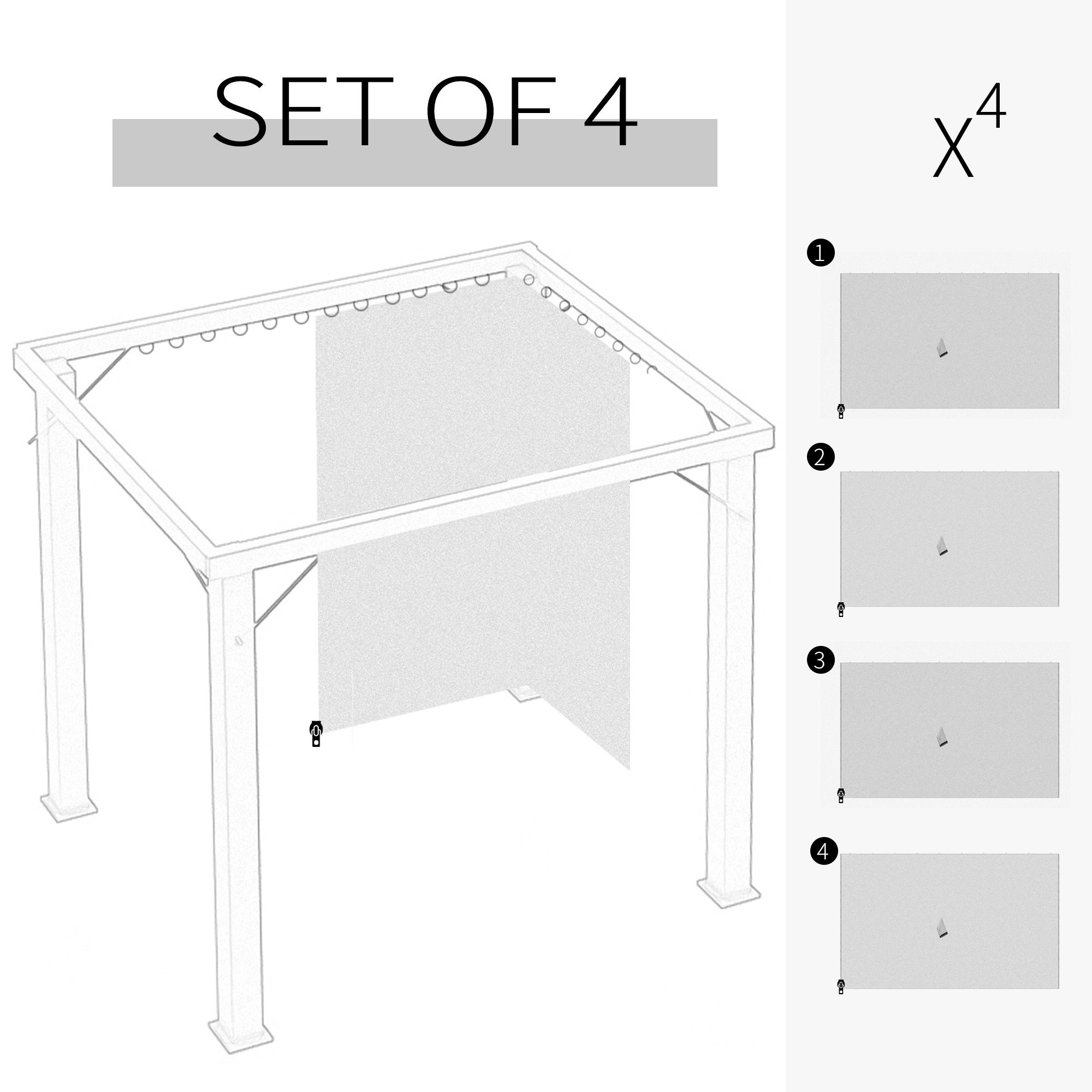 Outsunny Replacement Gazebo Curtains, 4-Panel Gazebo Side Panels Only, for 3 x 3 (M) Gazebos or Pergolas, Hooks/C-Rings Included, Beige - North Peak Garden Furniture