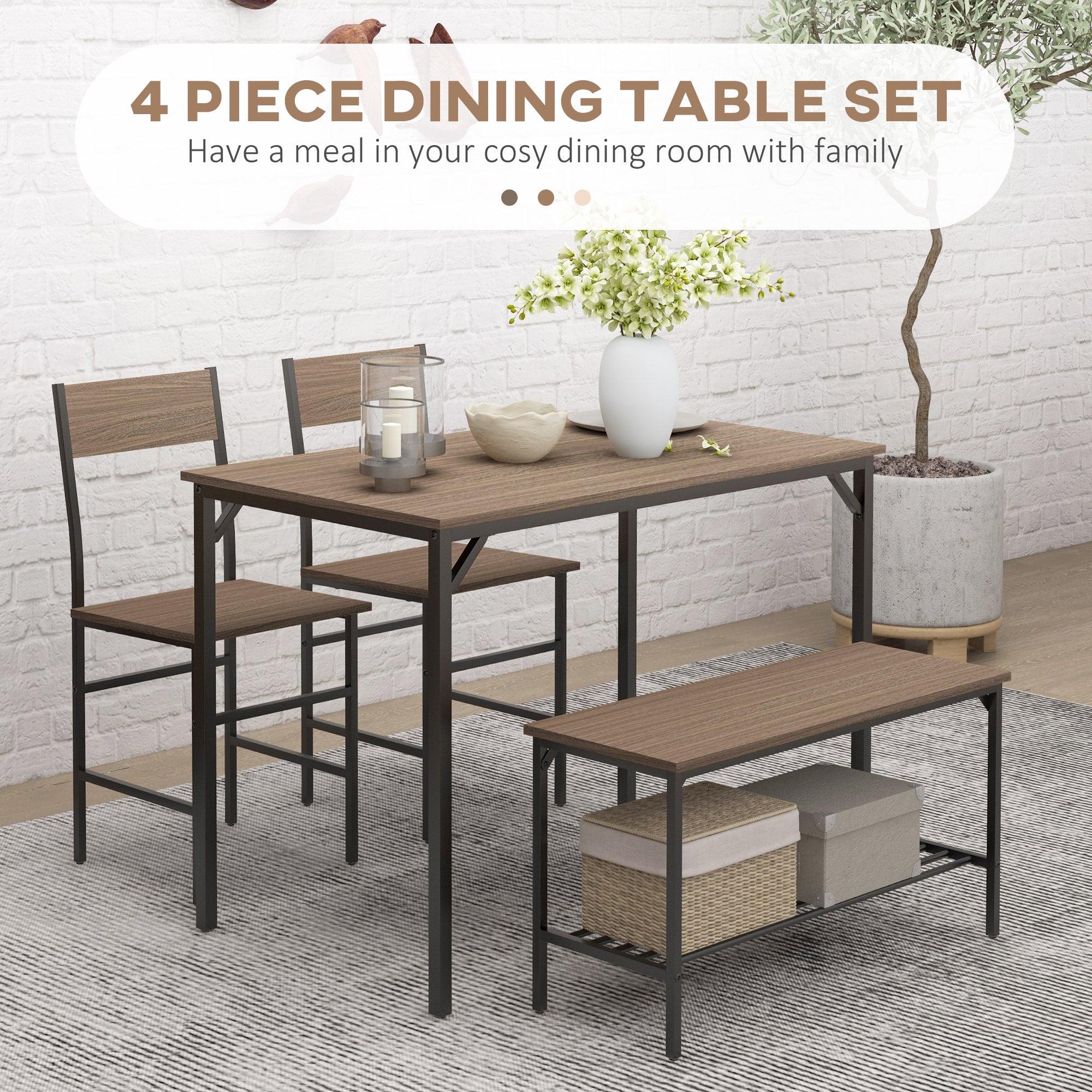 HOMCOM Four-Piece Dining Set, With Table, Chairs and Bench