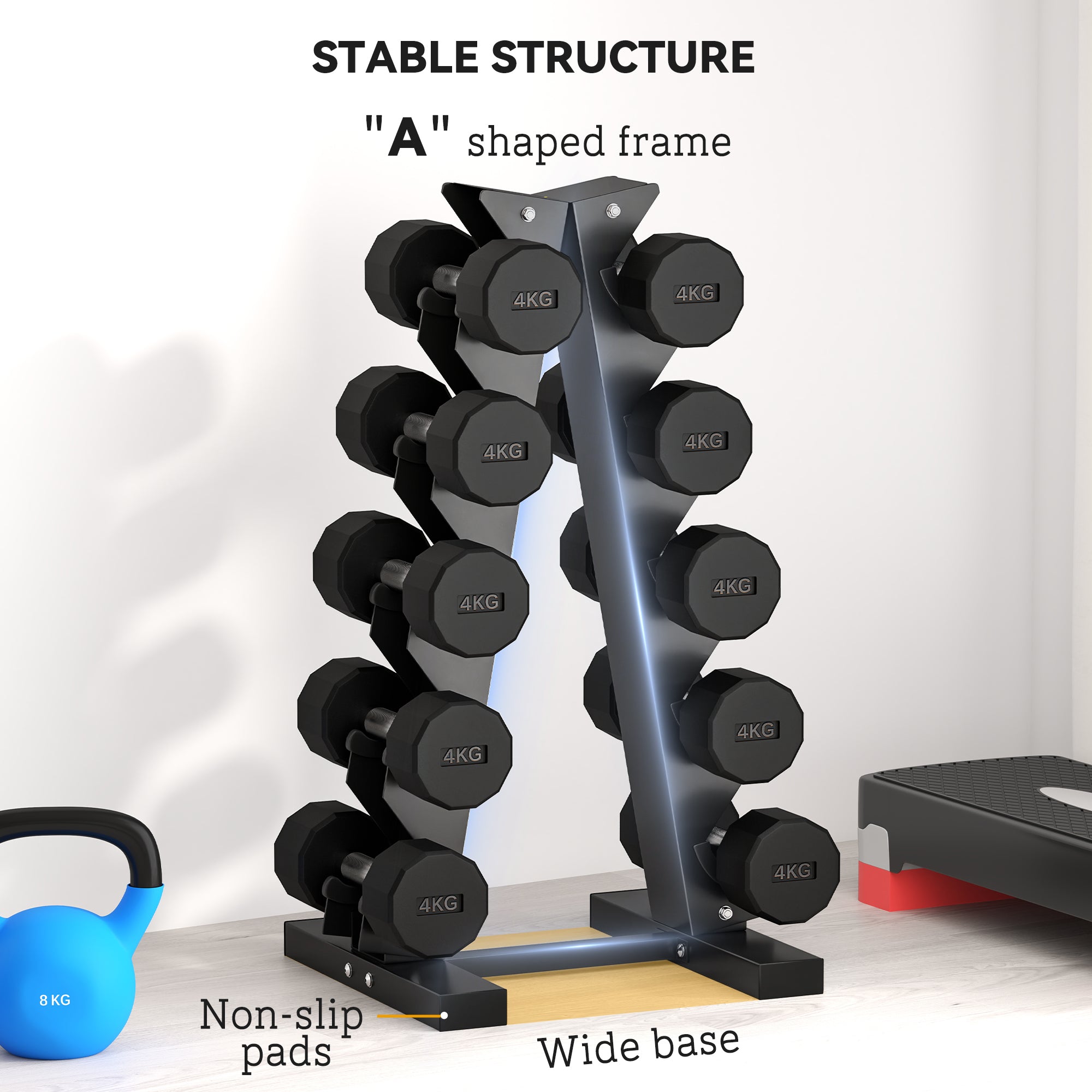 SPORTNOW Five-Tier Dumbbell Storage Rack, for Home Gym Exercise - Black - North Peak Garden Furniture