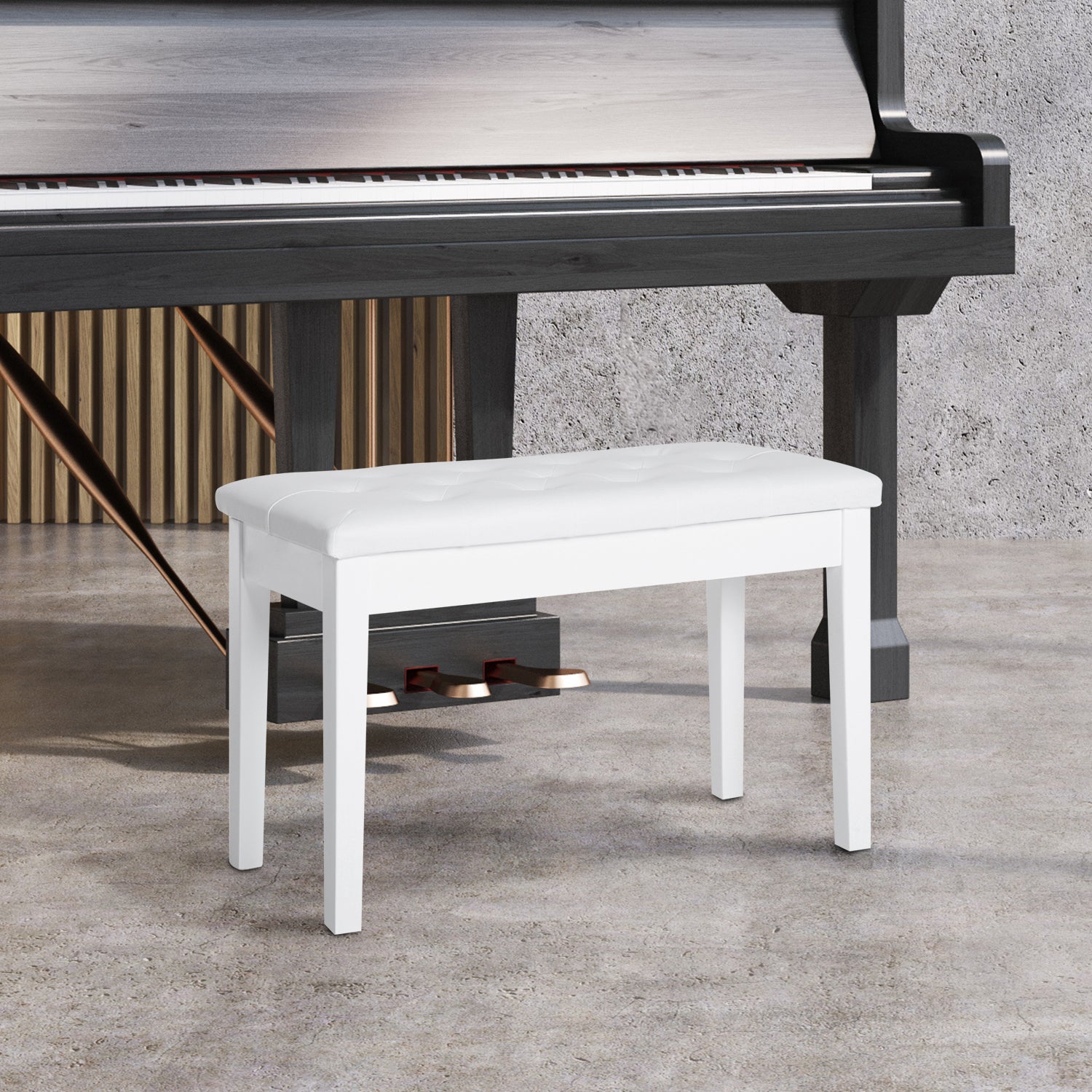 HOMCOM PU Leather Upholstered Piano Stool Makeup Stool Bench Dressing Table Seat with Storage 76x36x50cm, White - North Peak Garden Furniture