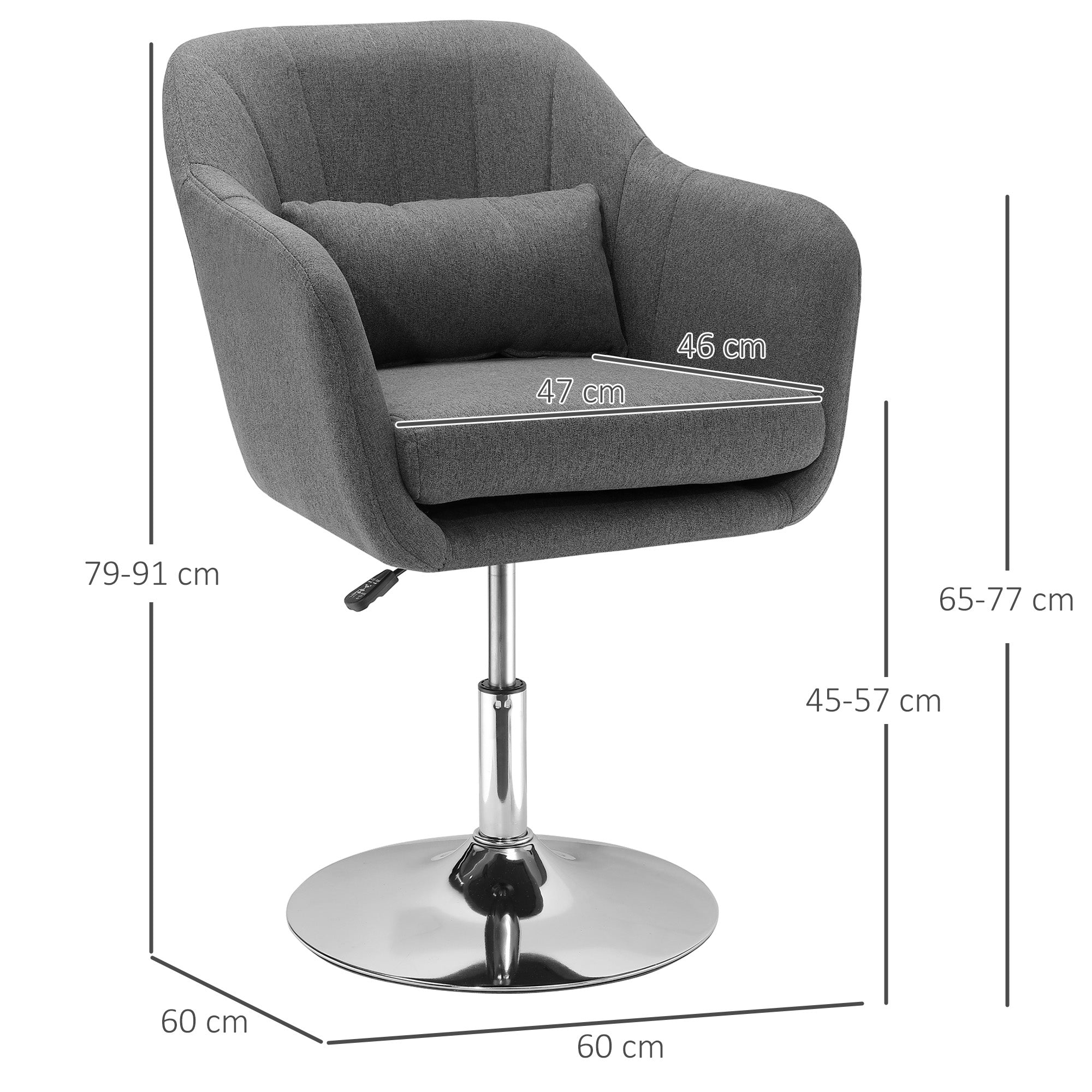 HOMCOM Swivel Linen Fabric Accent Chair for Living Room Contemporary Vanity Armchair with Adjustable Height Thick Cushion Lumbar Support Armrest for Bedroom Office Dark Grey - North Peak Garden Furniture