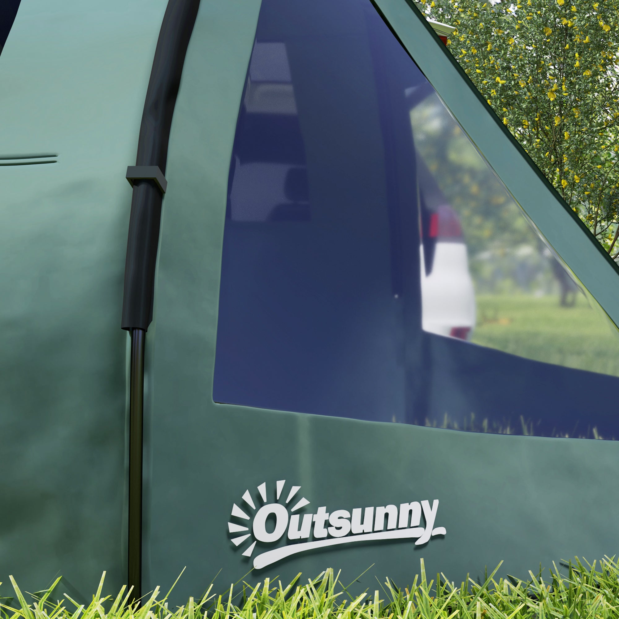 Outsunny Two Room Tunnel Tent Camping Tent for 3-4 Man with Windows, Covers, Carry Bag, for Fishing, Hiking, Sports, Green - North Peak Garden Furniture