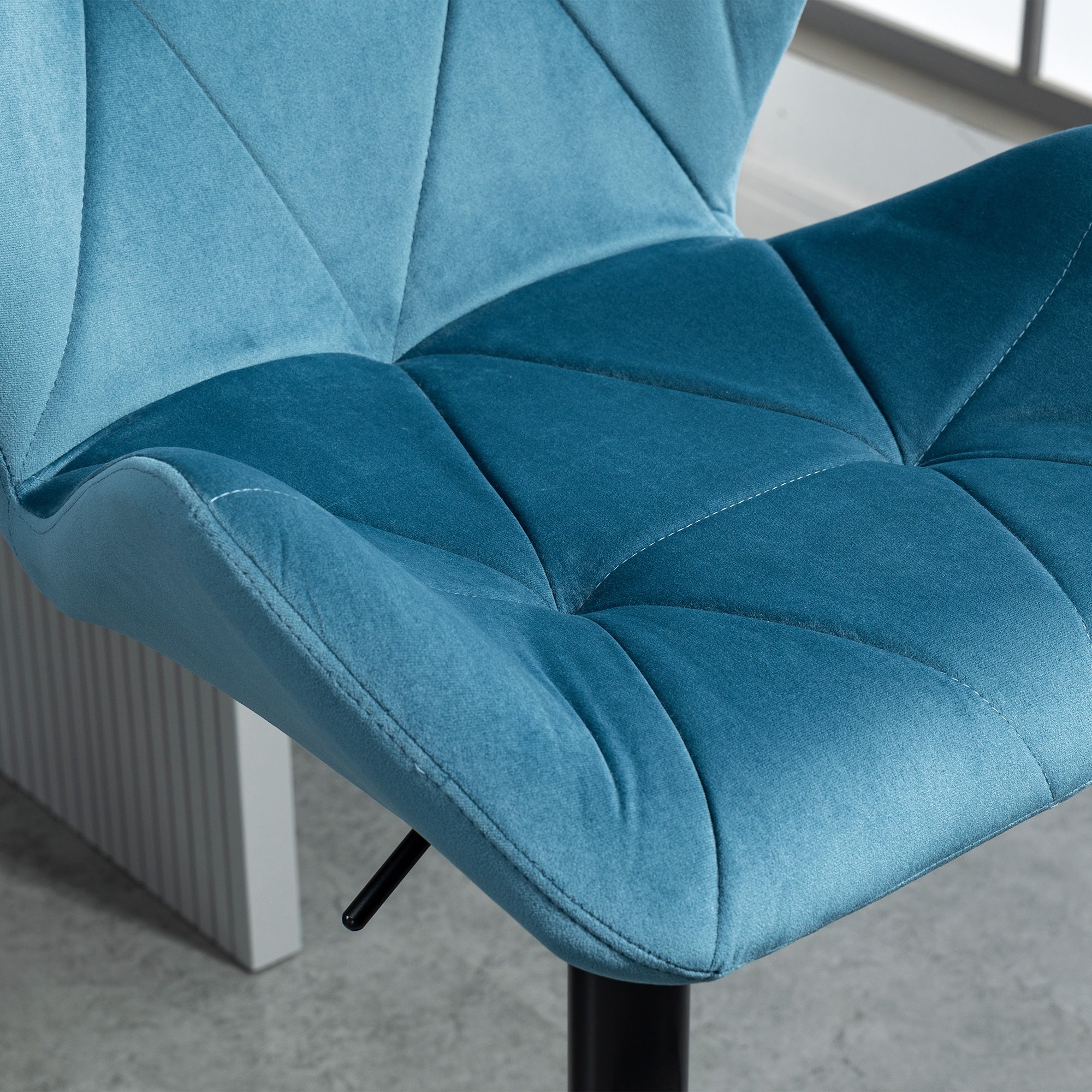 HOMCOM Bar Stools Set Of 2, Luxurious Velvet-Touch Barstools with Metal Frame Footrest Round Base Triangle Indenting Moulded Seat Adjustable Height Swivel Blue - North Peak Garden Furniture