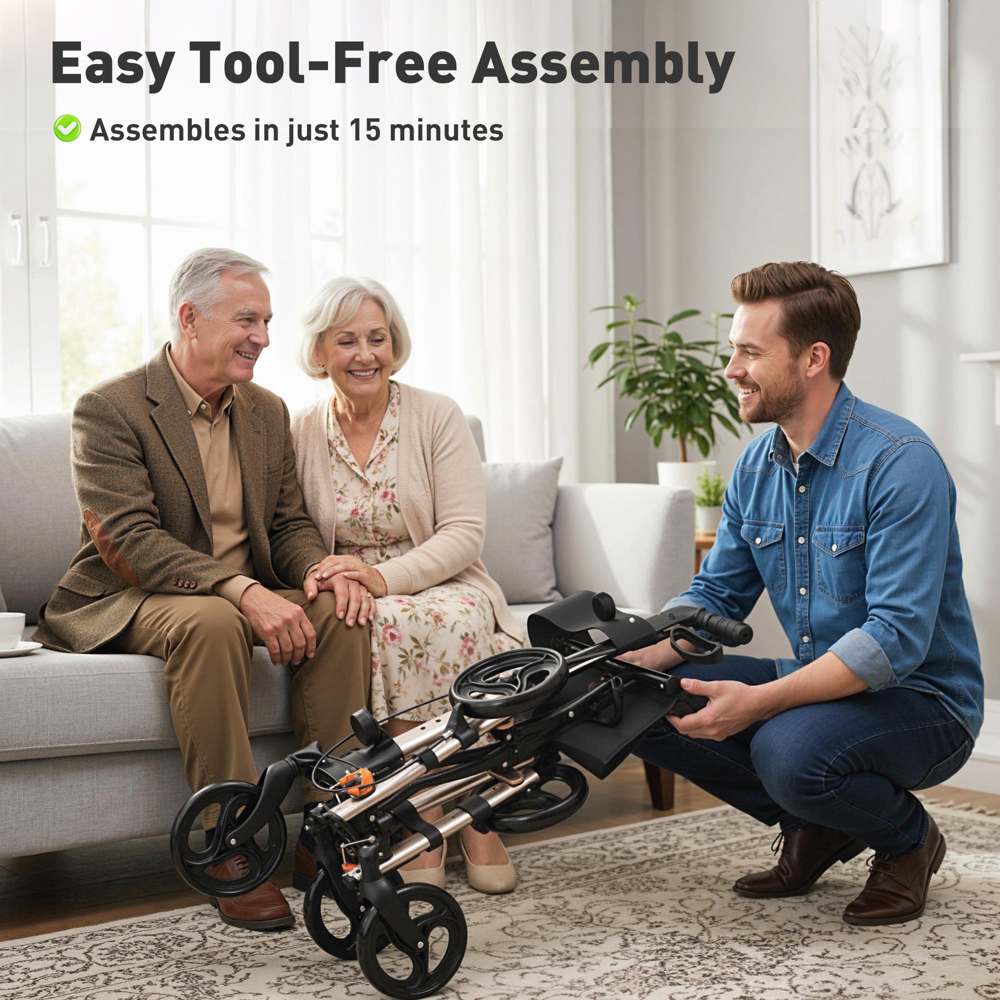 HOMCOM 4 Wheel Rollator with Seat and Back, Folding Mobility Walker with Carry Bag, Adjustable Height, Dual Brakes, Cane Holder, Lightweight Aluminium Walking Frame for Seniors and Disabled, Gold Tone