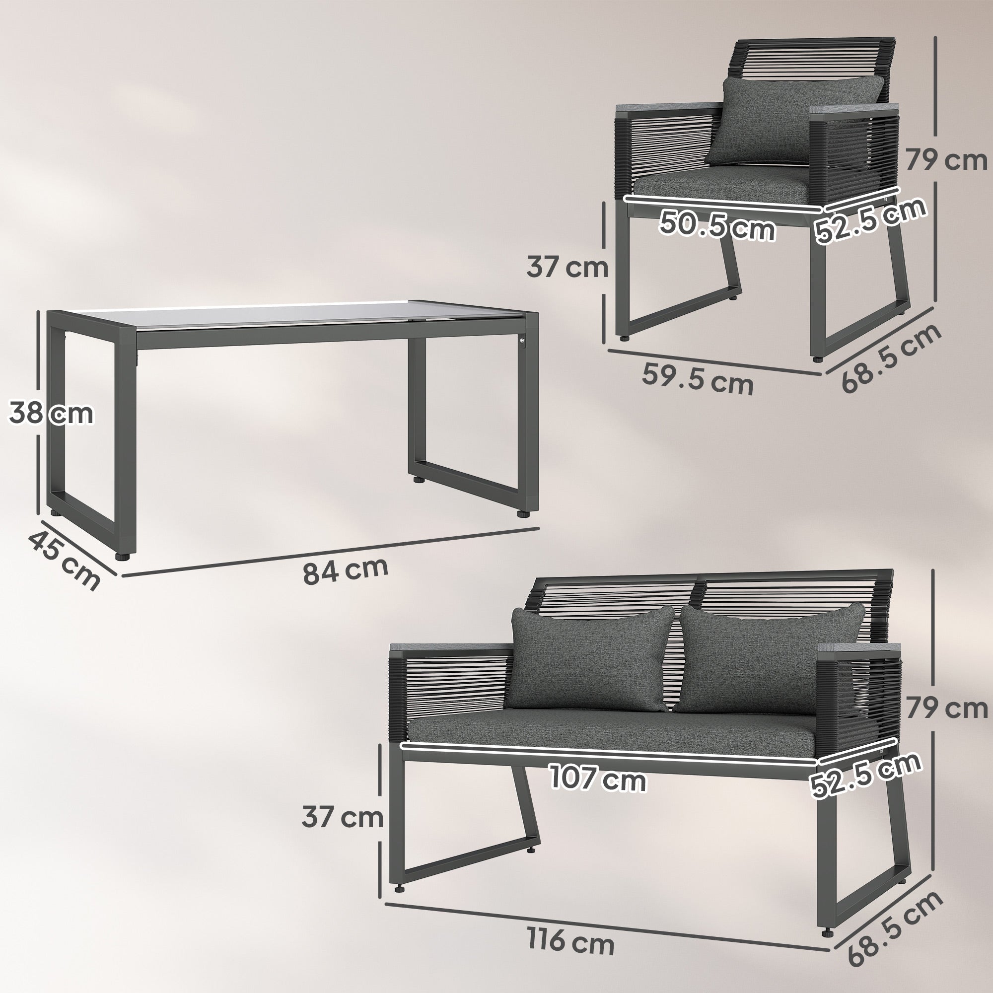 Outsunny 4 Pieces Rattan Garden Furniture Set - Charcoal Grey - North Peak Garden Furniture
