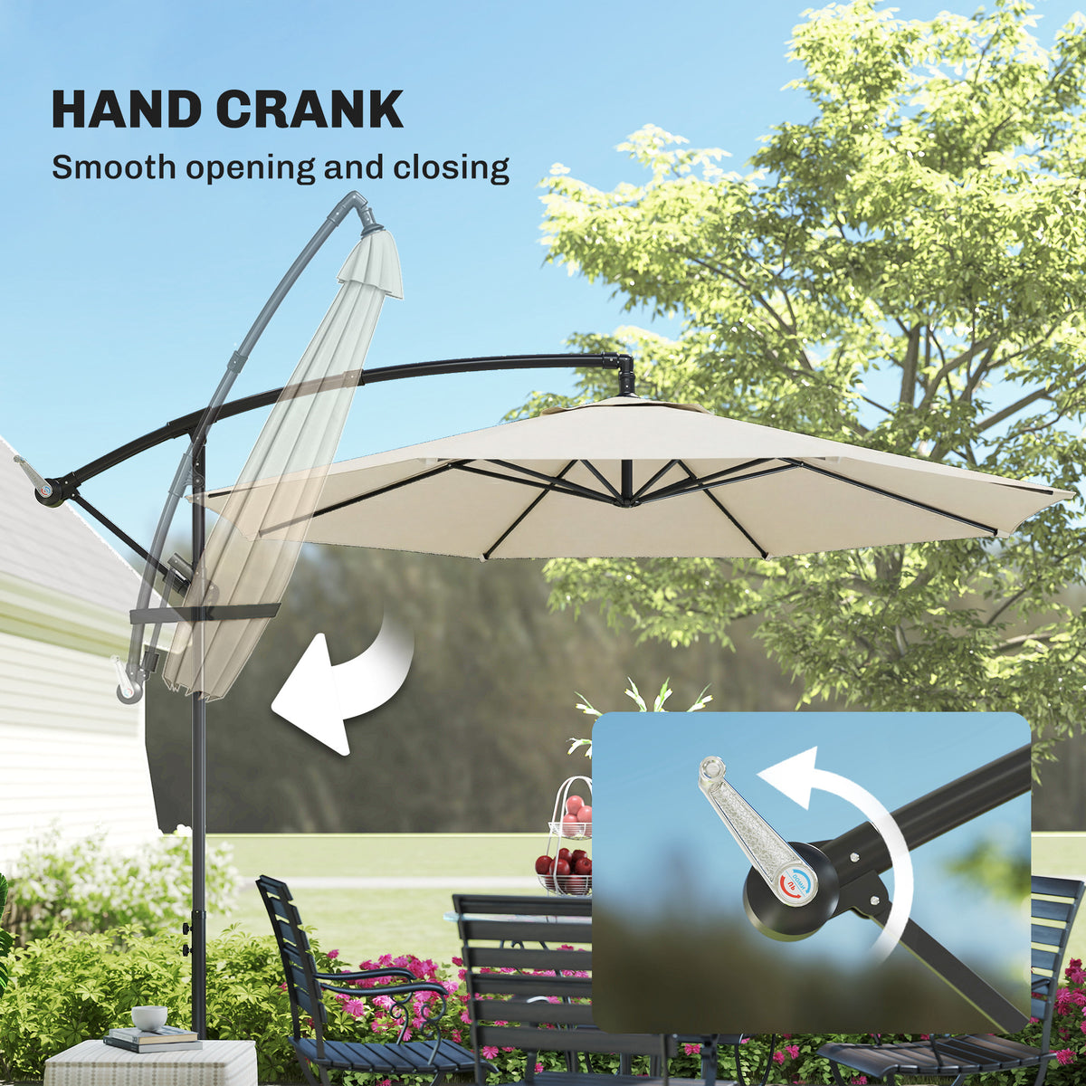 Outsunny 3 m Overhanging Cantilever Parasol, with Cross Base - Cream White