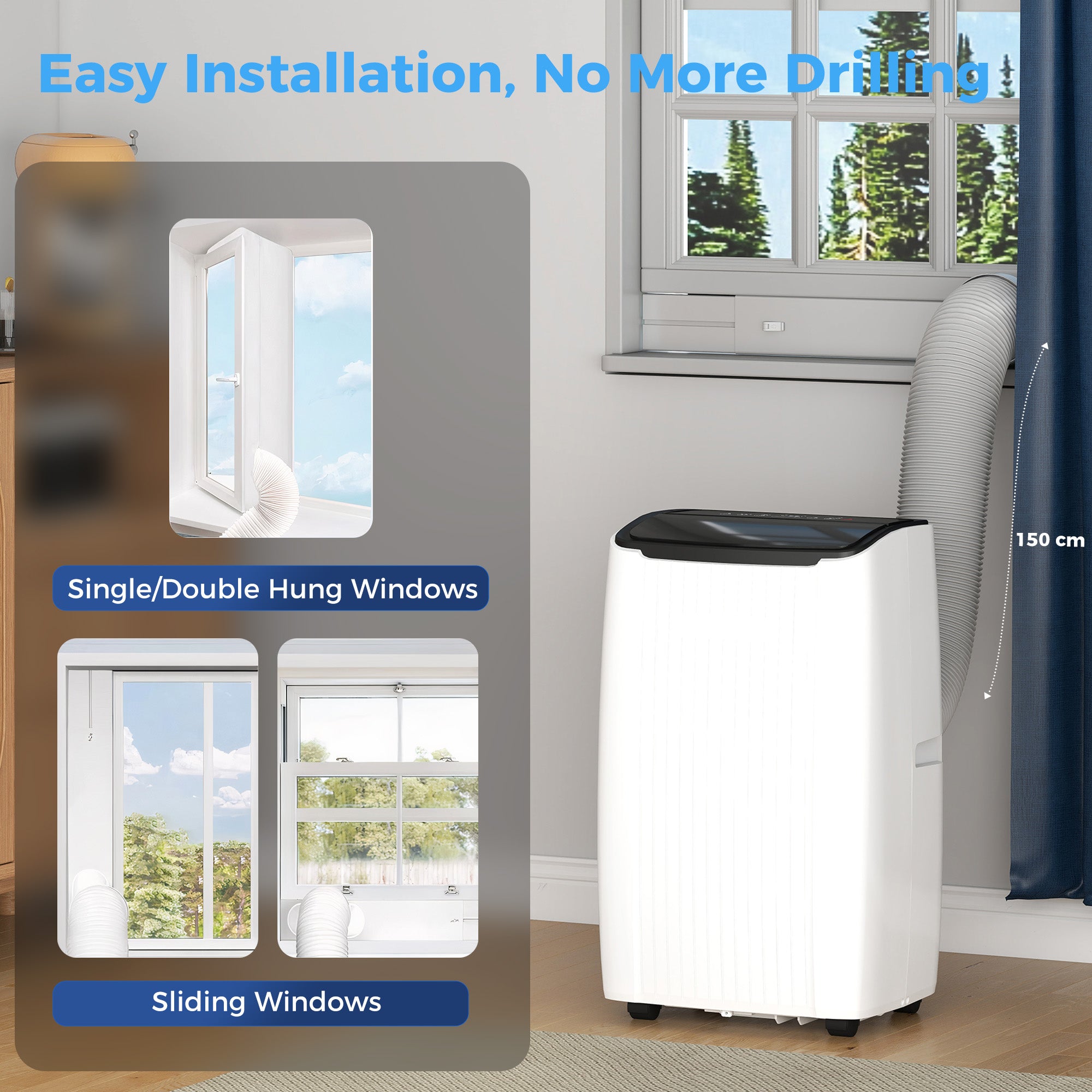 HOMCOM 14000 BTU 5-in-1 Portable Air Conditioner with Cool, Heat, Dehumidifier, Fan, Sleep, WiFi Voice Control, White