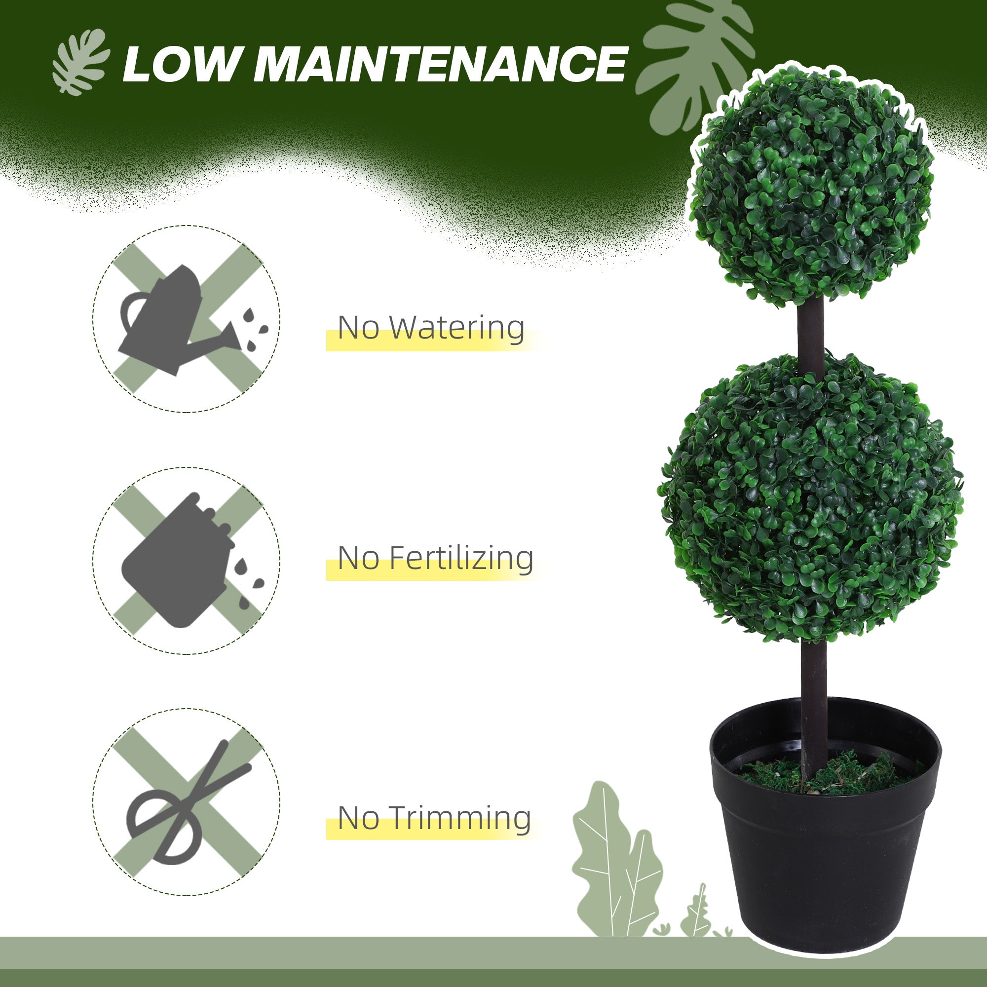Outsunny Set of 2 Artificial Boxwood Ball Topiary Trees Potted Decorative Plant Outdoor and Indoor Décor (67cm)