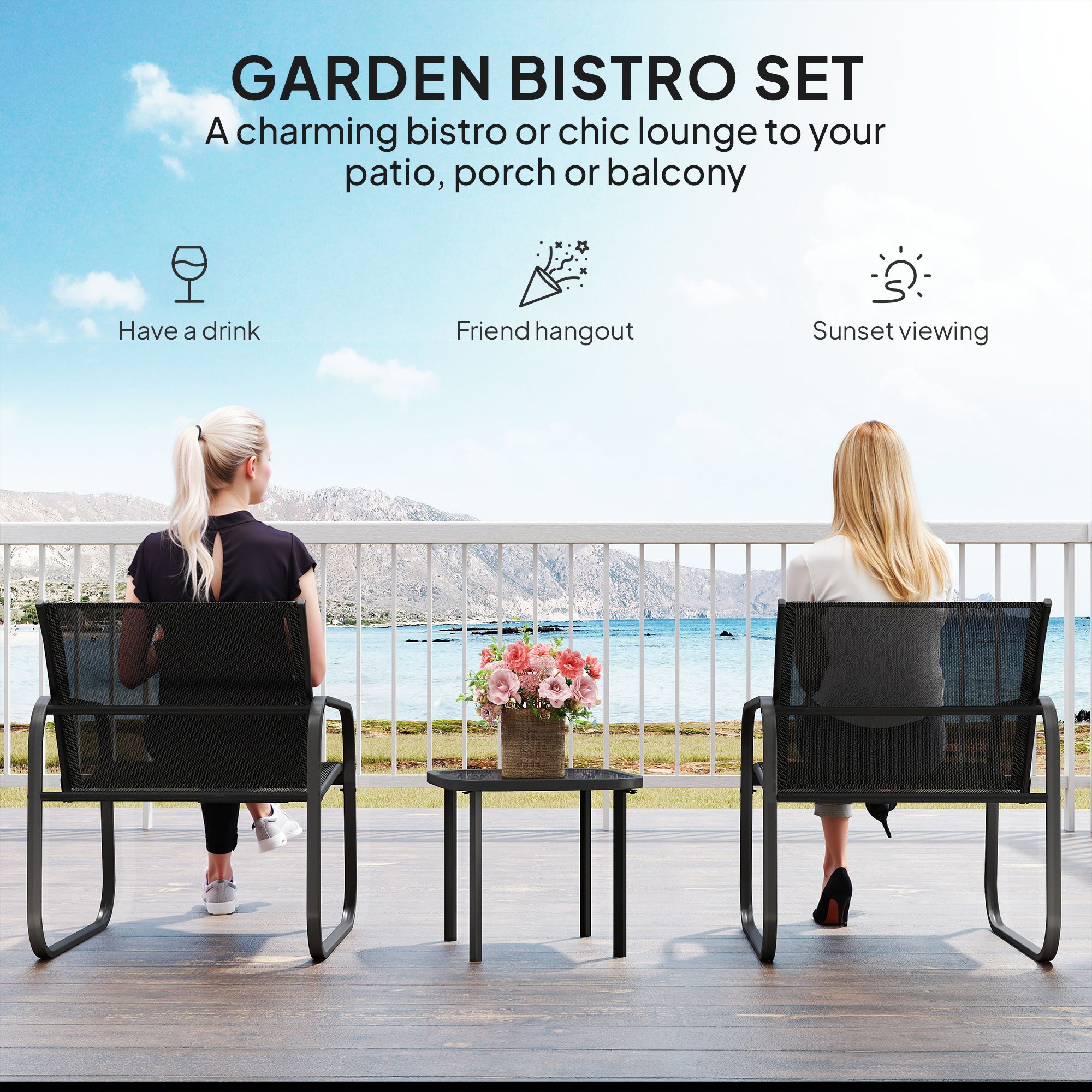 Outsunny Three-Piece Garden Seating Set - Black - North Peak Garden Furniture