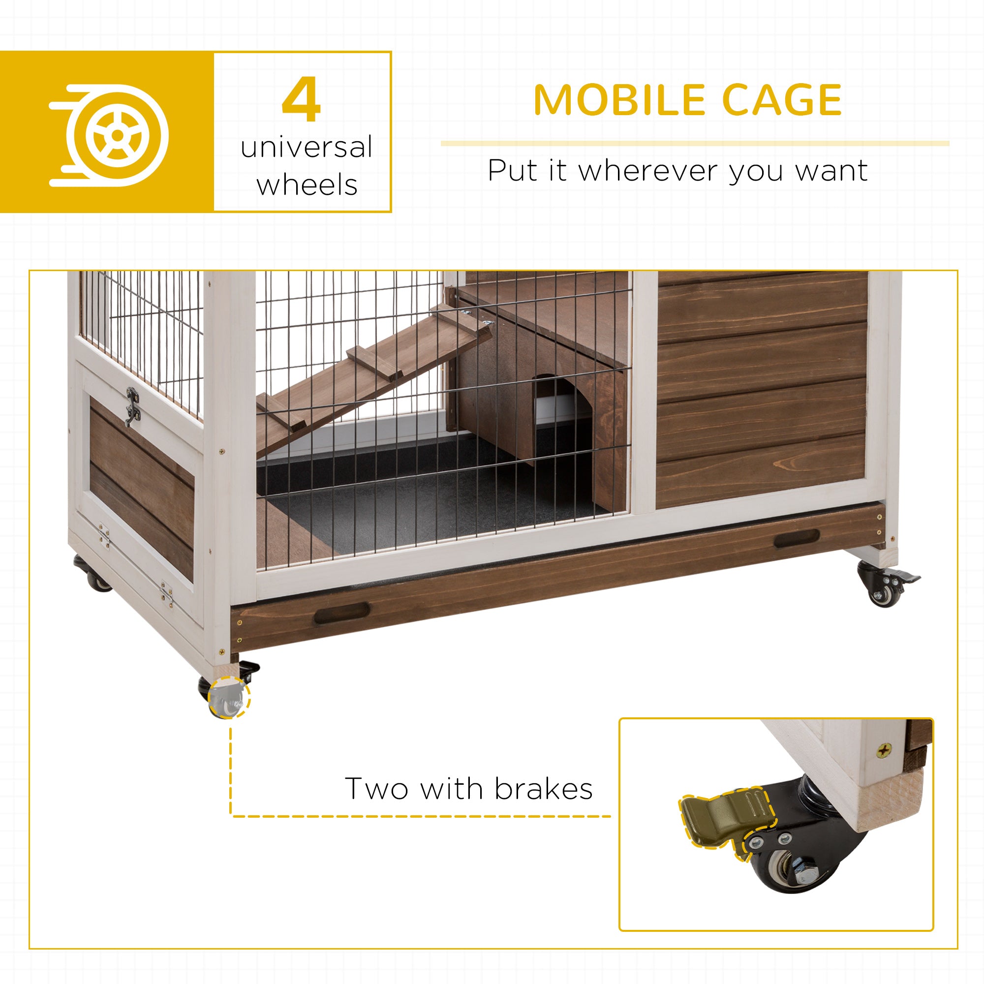 PawHut Wooden Guinea Pig Hutch, 2-Floor Bunny Cage w/ Enclosed Run Area, Brown - North Peak Garden Furniture
