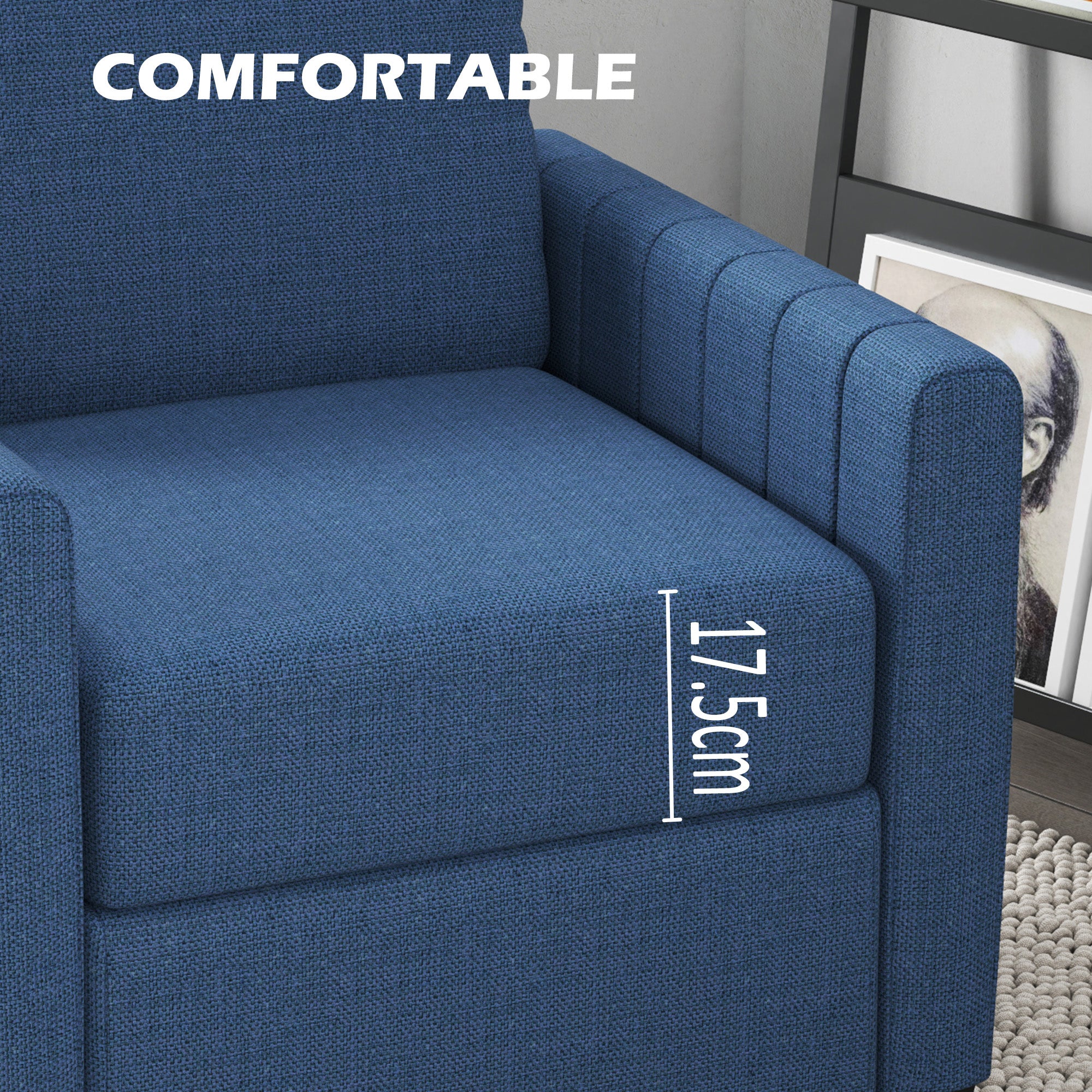 HOMCOM Modern Boxy Linen-Look Armchair - Blue - North Peak Garden Furniture