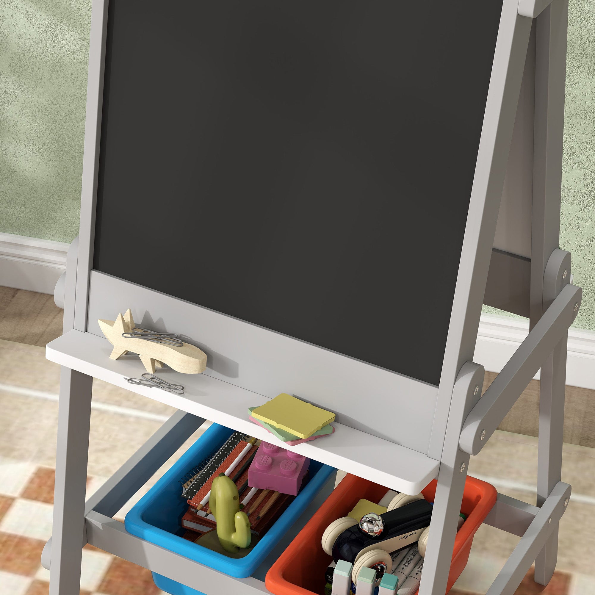 AIYAPLAY Art Easel for Kids with Paper Roll, Double Sided Painting Easel with Chalk Board, White Board - North Peak Garden Furniture