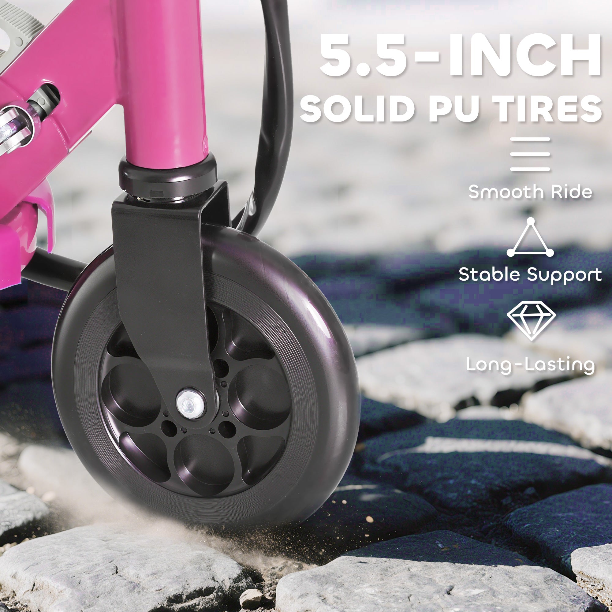 HOMCOM Folding Electric Kids Scooter Ride on Age 7-14, Pink