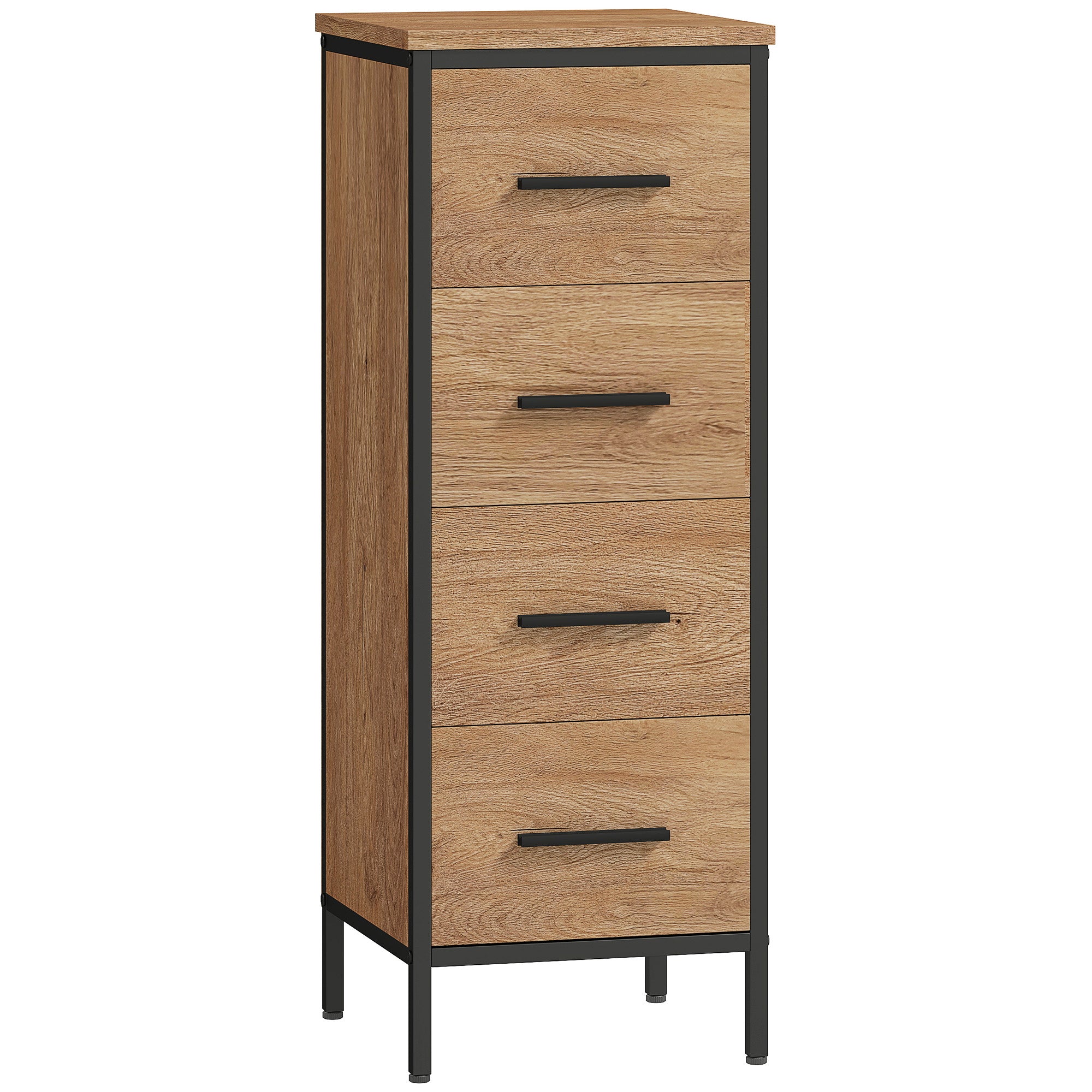 HOMCOM Narrow Bathroom Storage Cabinet with 4 Drawers - Oak - North Peak Garden Furniture