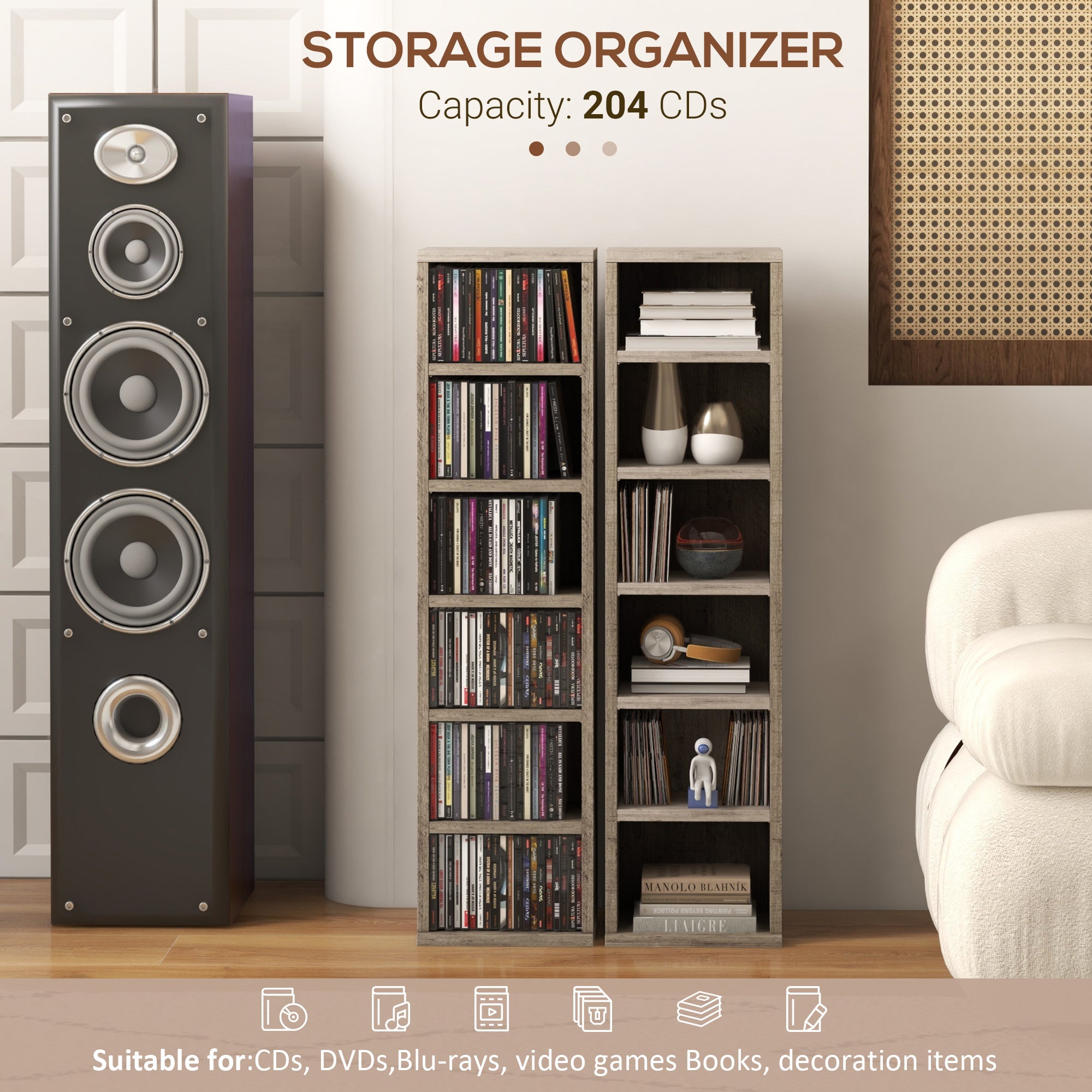 HOMCOM Set of Two 102 CD Storage Units - Dark Wood-Effect - North Peak Garden Furniture