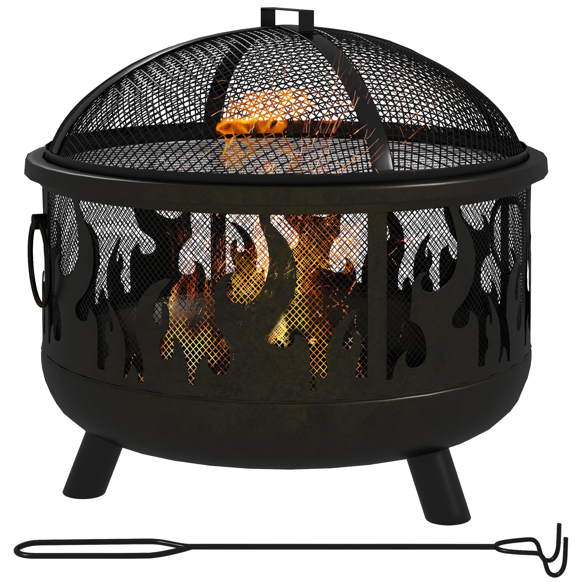 Outsunny Steel Fire Pit BBQ, with Poker - Black - North Peak Garden Furniture