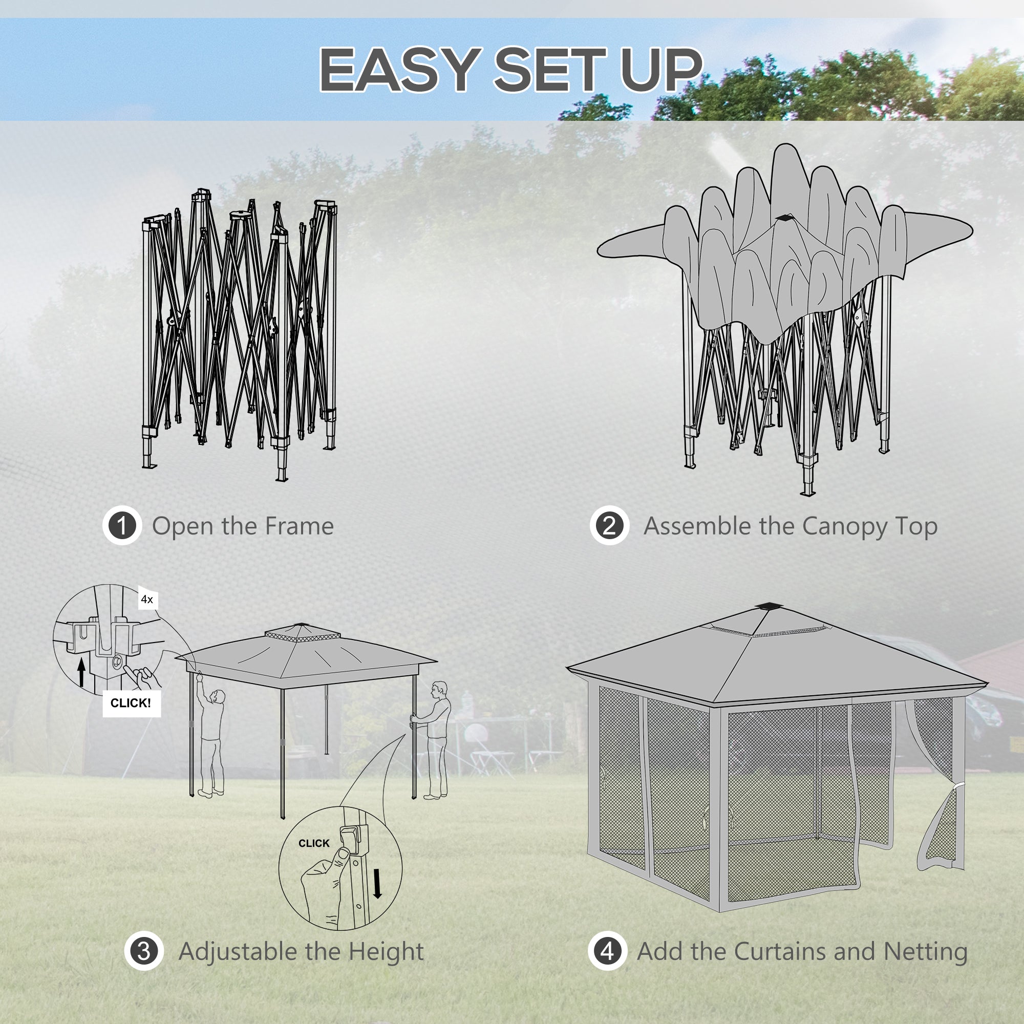 Outsunny 3 x 3(m) Pop Up Gazebo Party Tent with Solar-Powered LED Lights, Adjustable Event Shelter with Netting, Grey - North Peak Garden Furniture