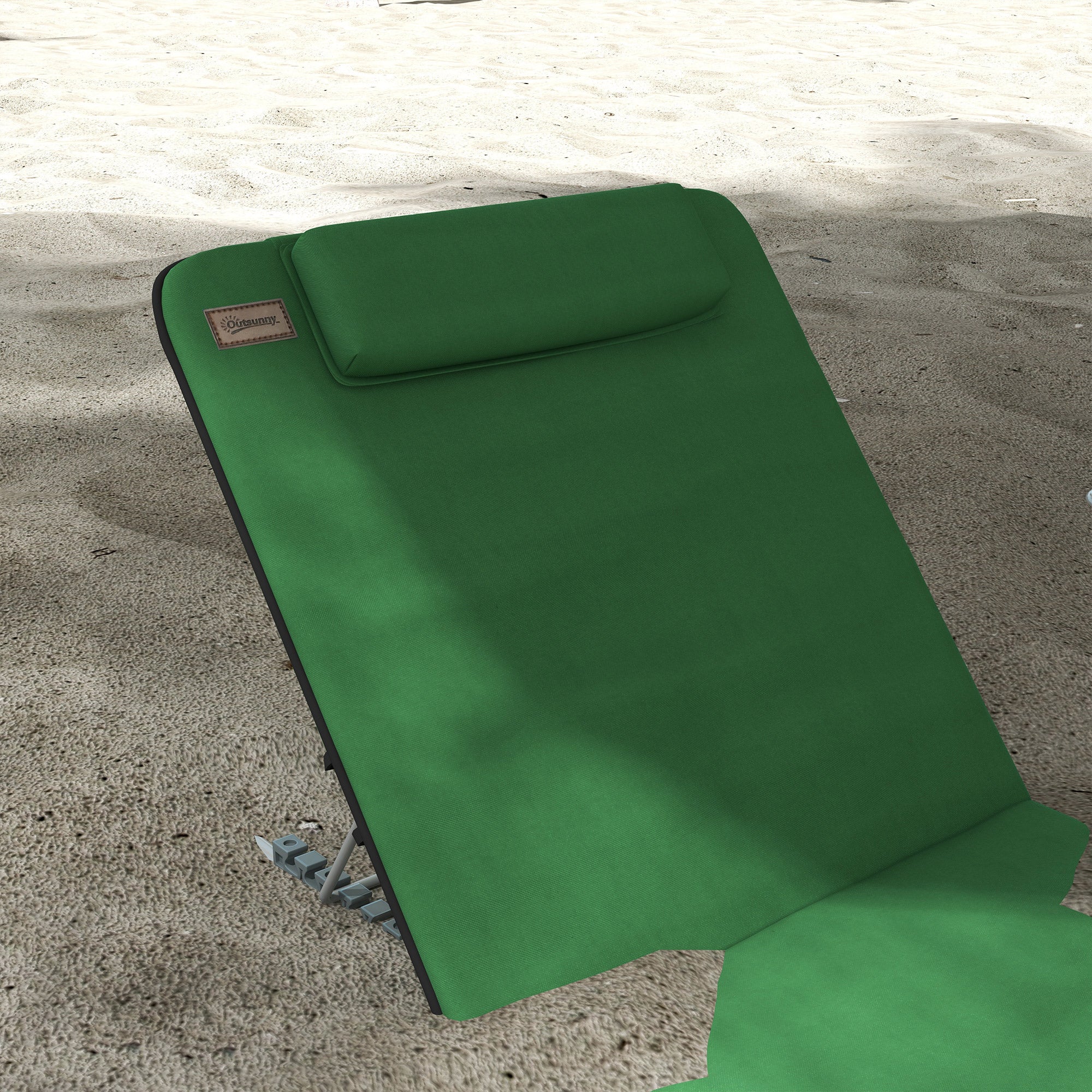 Outsunny Set of Two Metal Frame Beach Chairs, with Reclining Backs - Green - North Peak Garden Furniture
