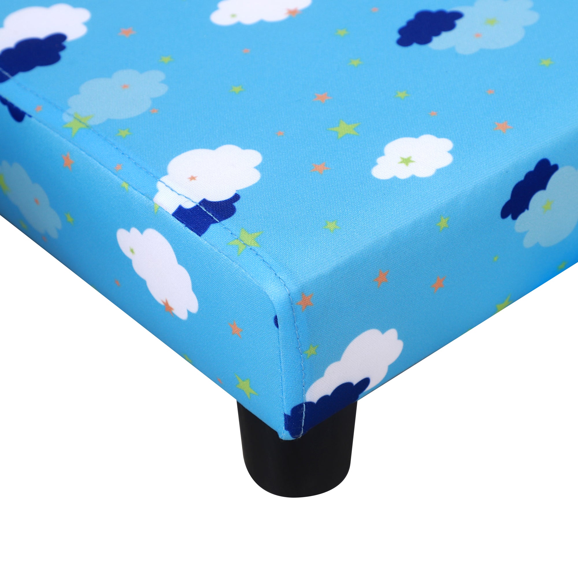 HOMCOM Toddler Chair Children's Armchairs Wood Frame w/ Footrest Anti-Slip Legs High Back Arms for Bedroom Playroom Cute Cloud Star Blue - North Peak Garden Furniture