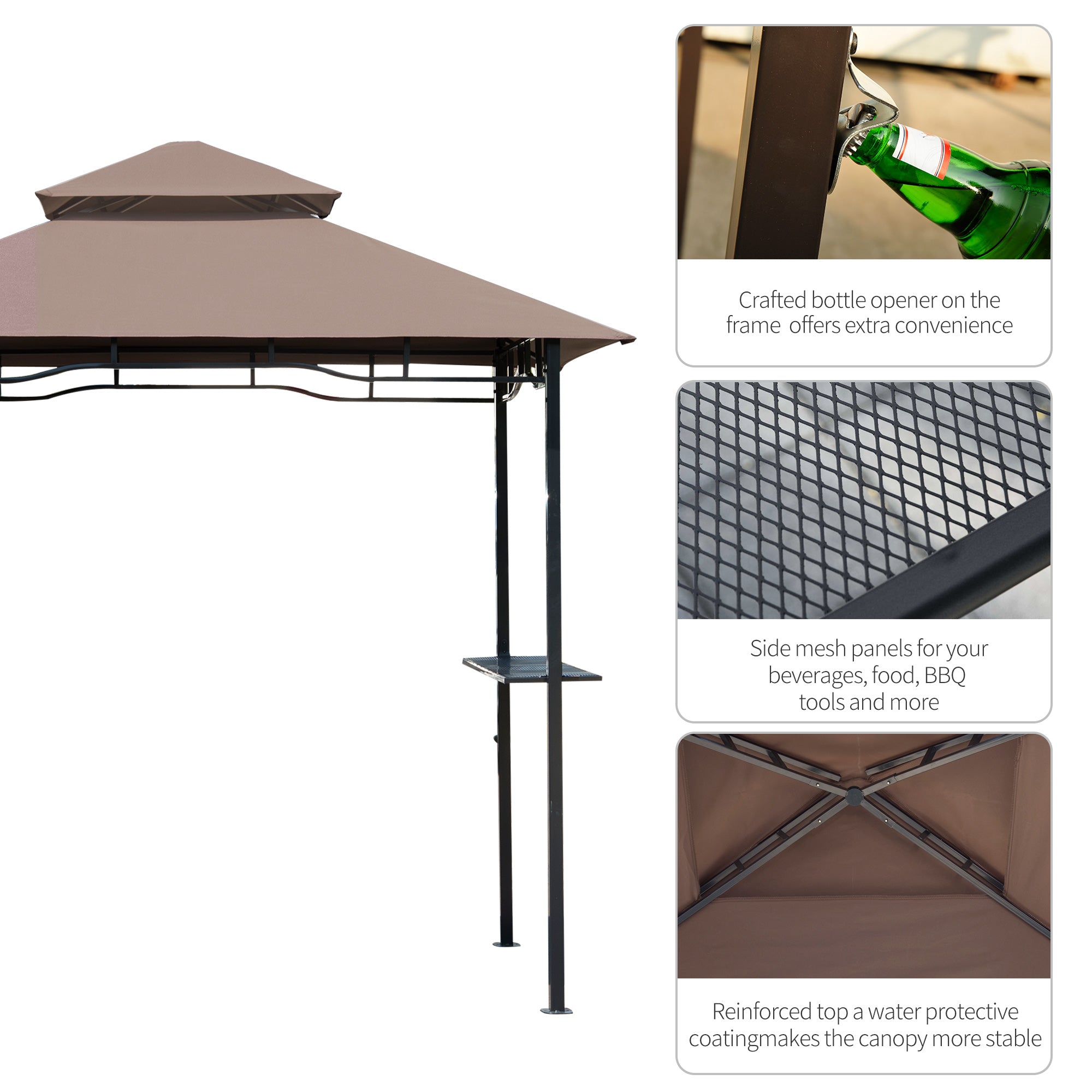 Outsunny 2.5M (8ft) New Double-Tier BBQ Gazebo Grill Canopy Barbecue Tent Shelter Patio Deck Cover - Coffee