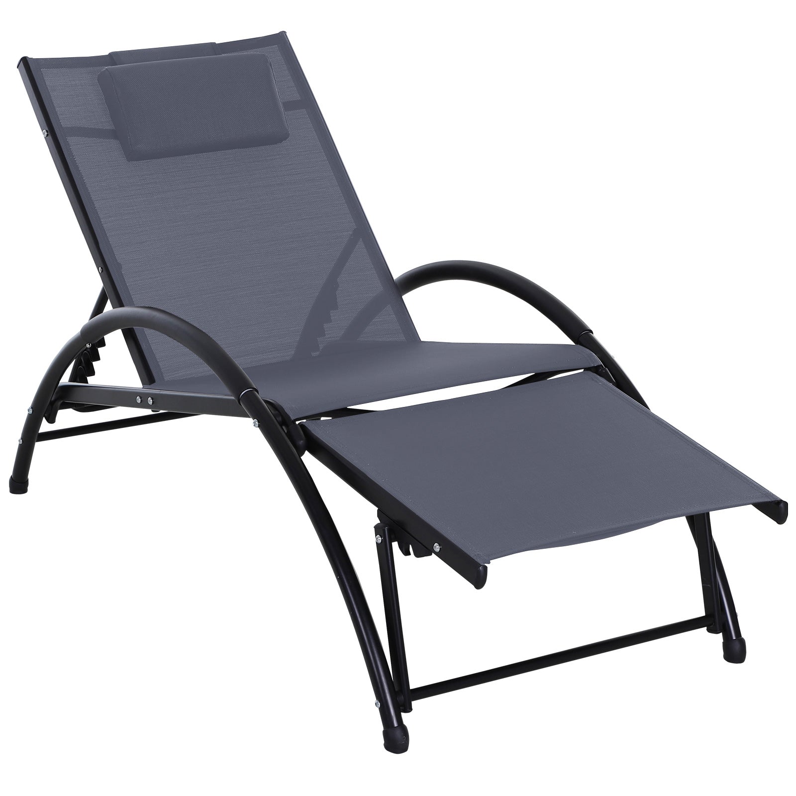 Outsunny Garden Patio Sun Lounger Half Circle Armrest Adjustable Head Footrest Aluminium Frame Textline Seat &Pillow Garden Outdoor - Grey