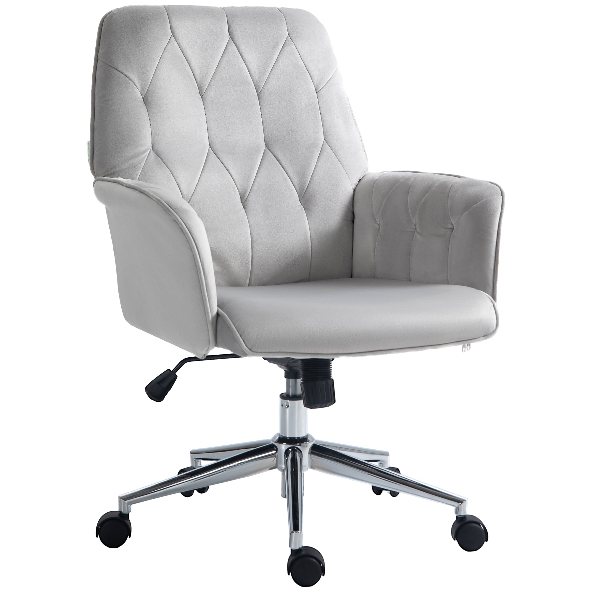 Vinsetto Linen Computer Chair with Armrest, Modern Swivel Chair with Adjustable Height, Light Grey - North Peak Garden Furniture