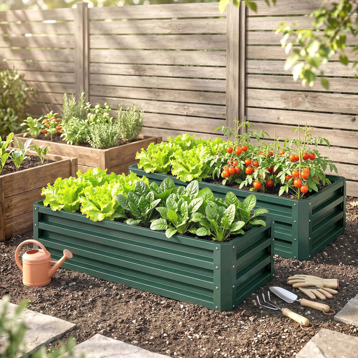 Outsunny Set of Two 110 x 50 cm Steel Planter Boxes - Green