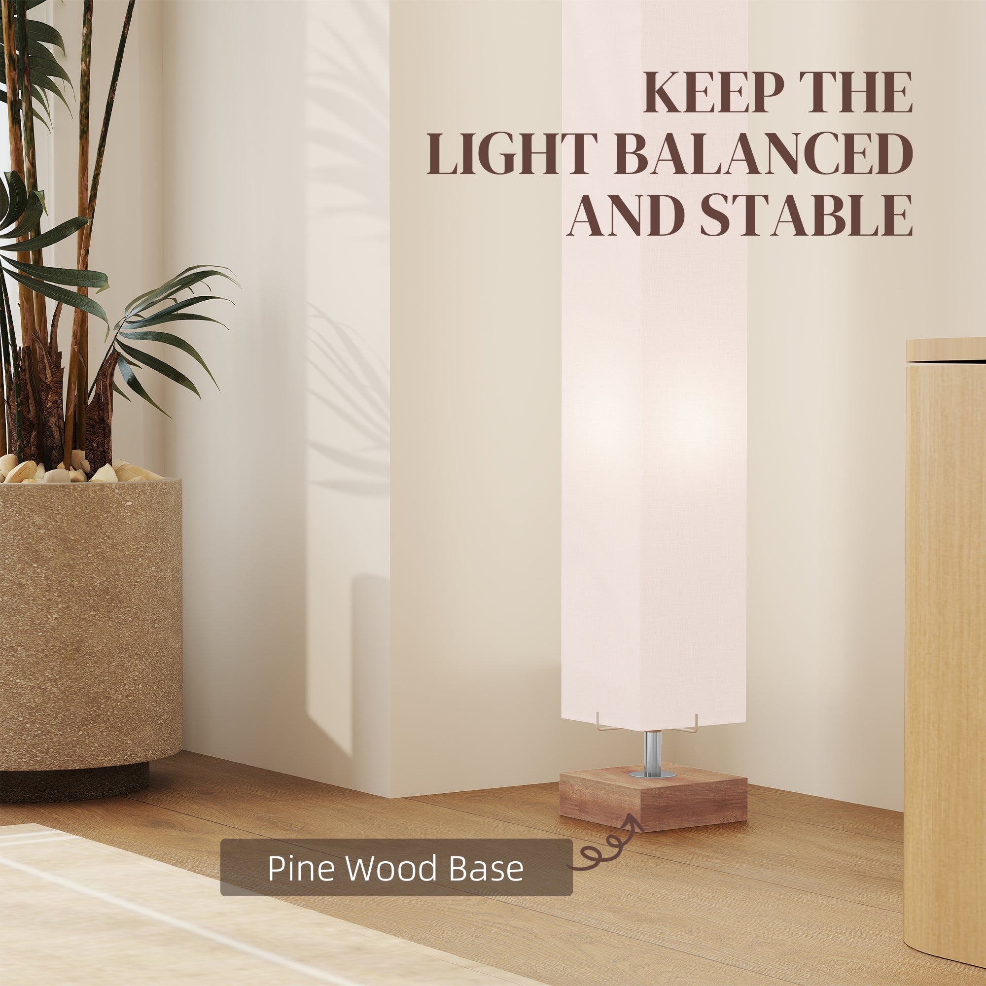 HOMCOM 120cm Tall Linen Floor Lamp w/ Wood Base Steel Frame 2 Bulbs Home Lighting Soft Atmospheric Stylish Modern Bedroom Land Cream - North Peak Garden Furniture