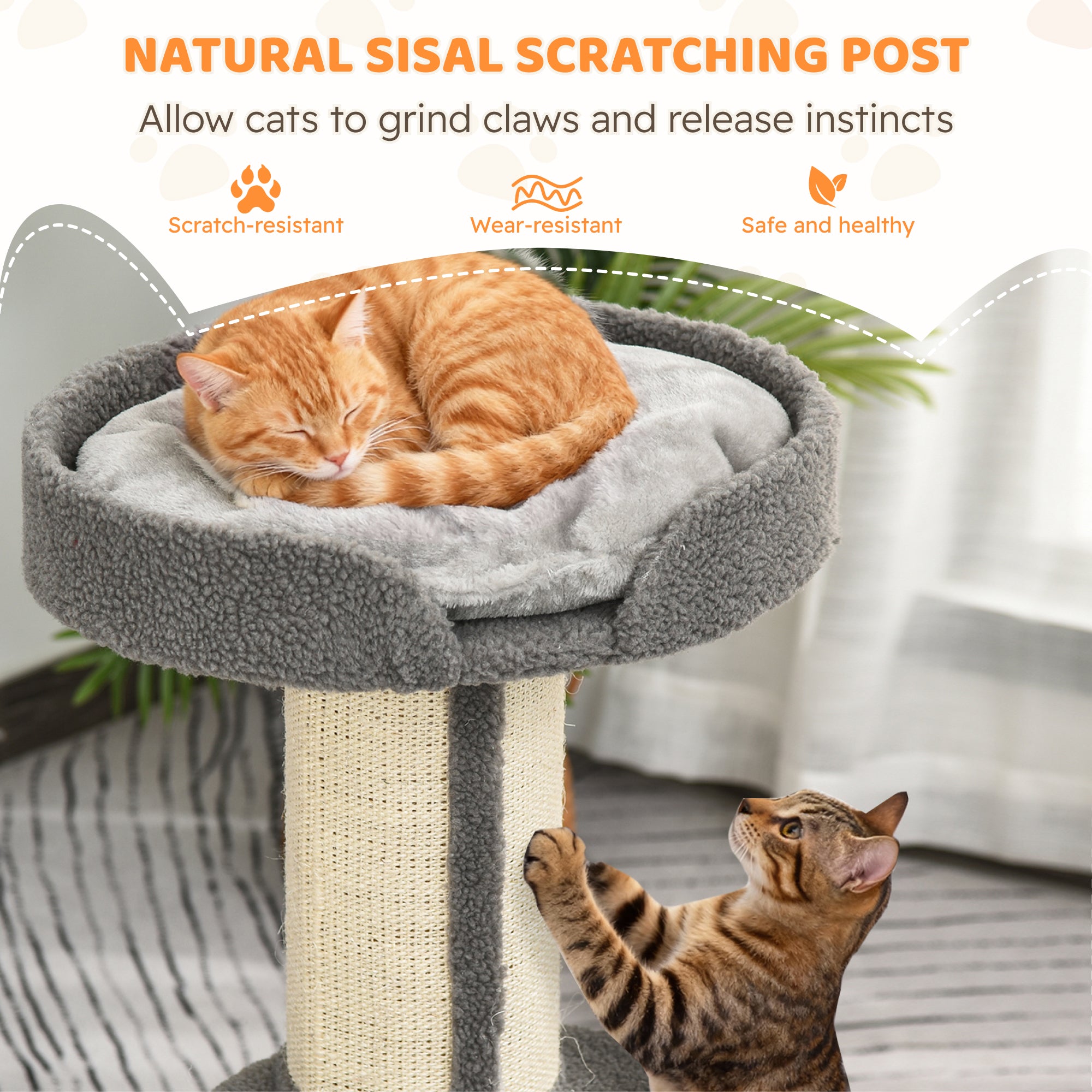 PawHut 91cm Cat Tower Scratching Posts Cat Tree for Indoor Cats Kitten Activity Centre Grey