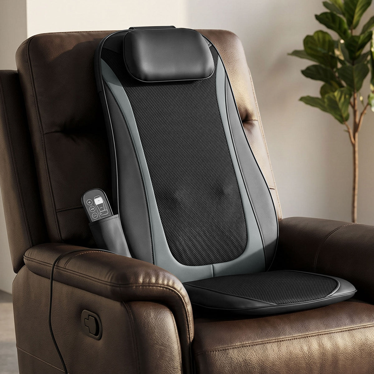 HOMCOM Back Massager with Heat, Deep Tissue Kneading Massage Chair with 3-Level Seat Vibration, Massage Chair Pad for Back Pain