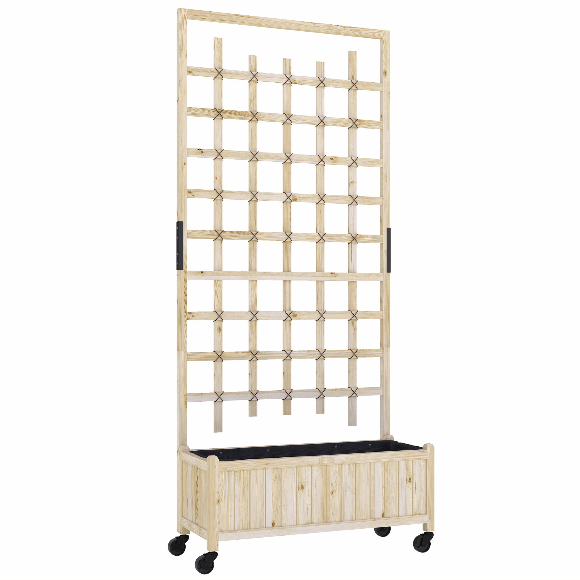 Outsunny Wooden Trellis Planter, Raised Garden Bed with Wheels and Bed Liner, to Climb and Grow Vegetables, Herbs and Flowers
