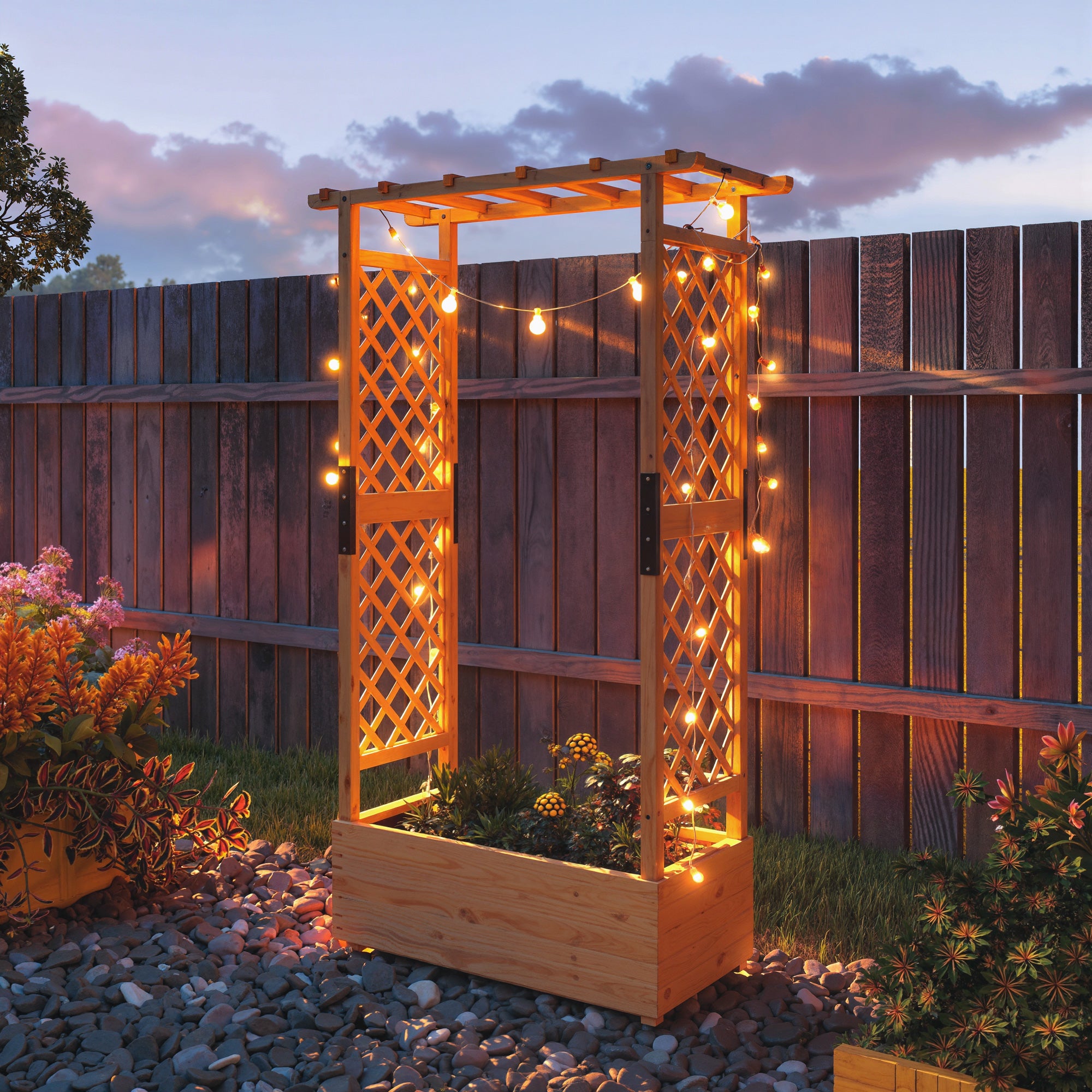 Outsunny Fir Wood 110 x 44 cm Planter and Trellis Garden Bed