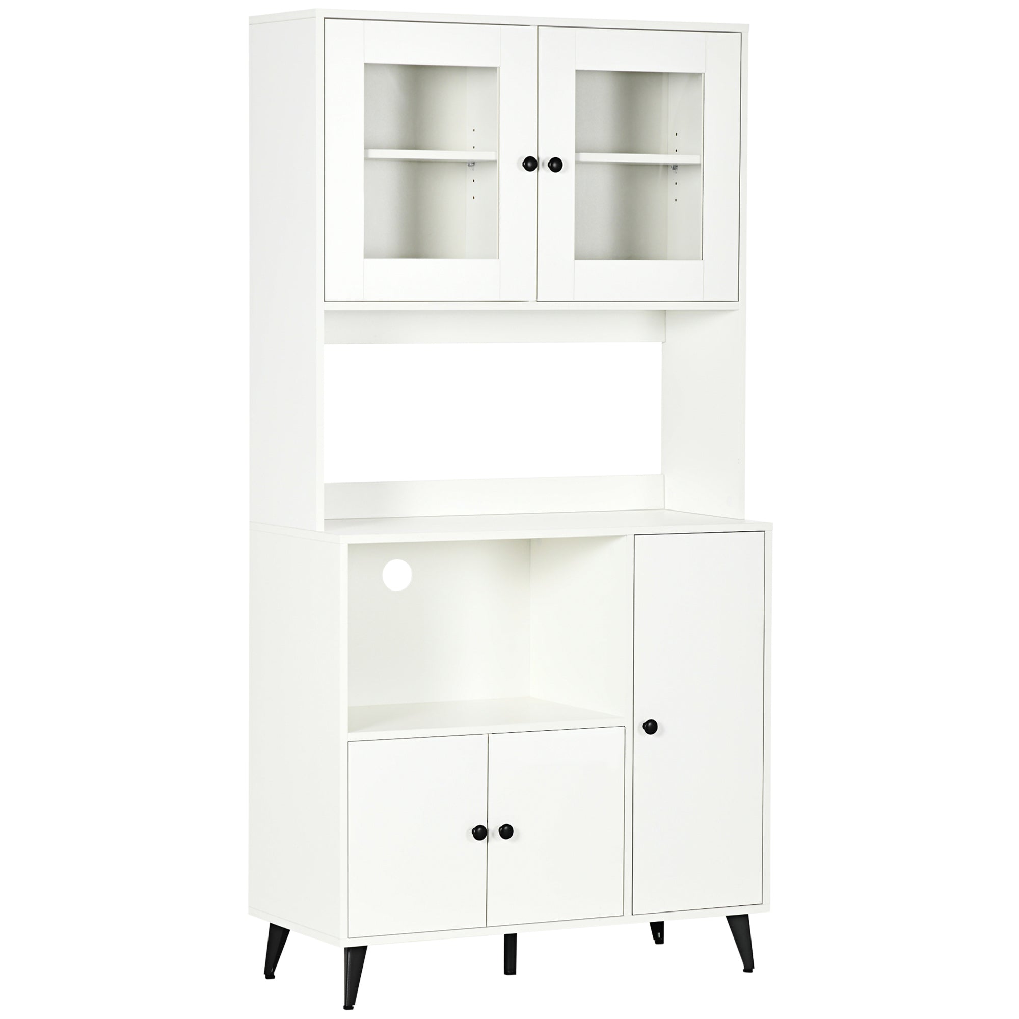 HOMCOM Freestanding Kitchen Cupboard, Modern Kitchen Storage Cabinet with Doors and Adjustable Shelves, 180cm, White - North Peak Garden Furniture