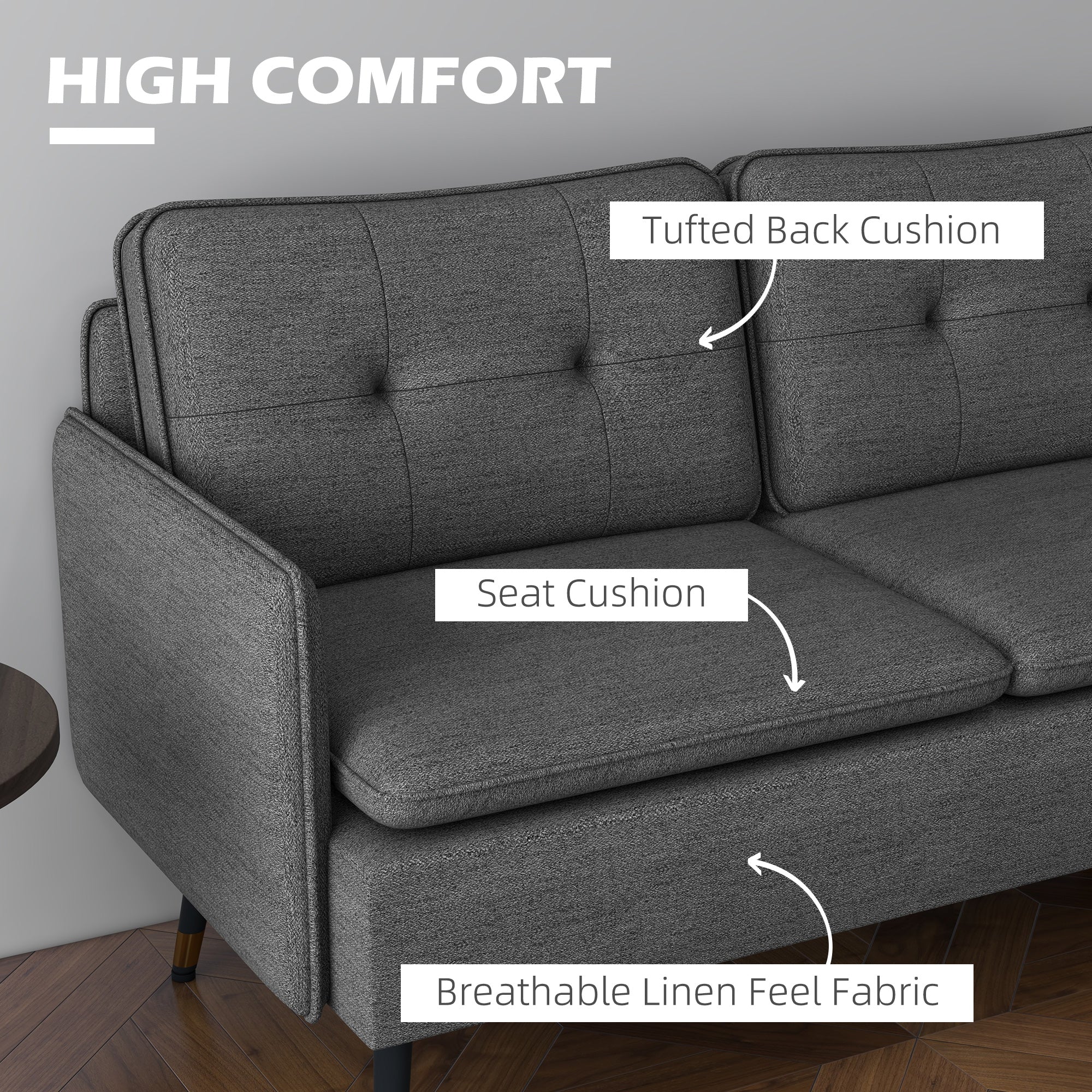 HOMCOM Modern Two Seater Sofa, Button Tufted Loveseat with Cushions and Steel Legs for Living Room, Guest Room, Dark Grey - North Peak Garden Furniture
