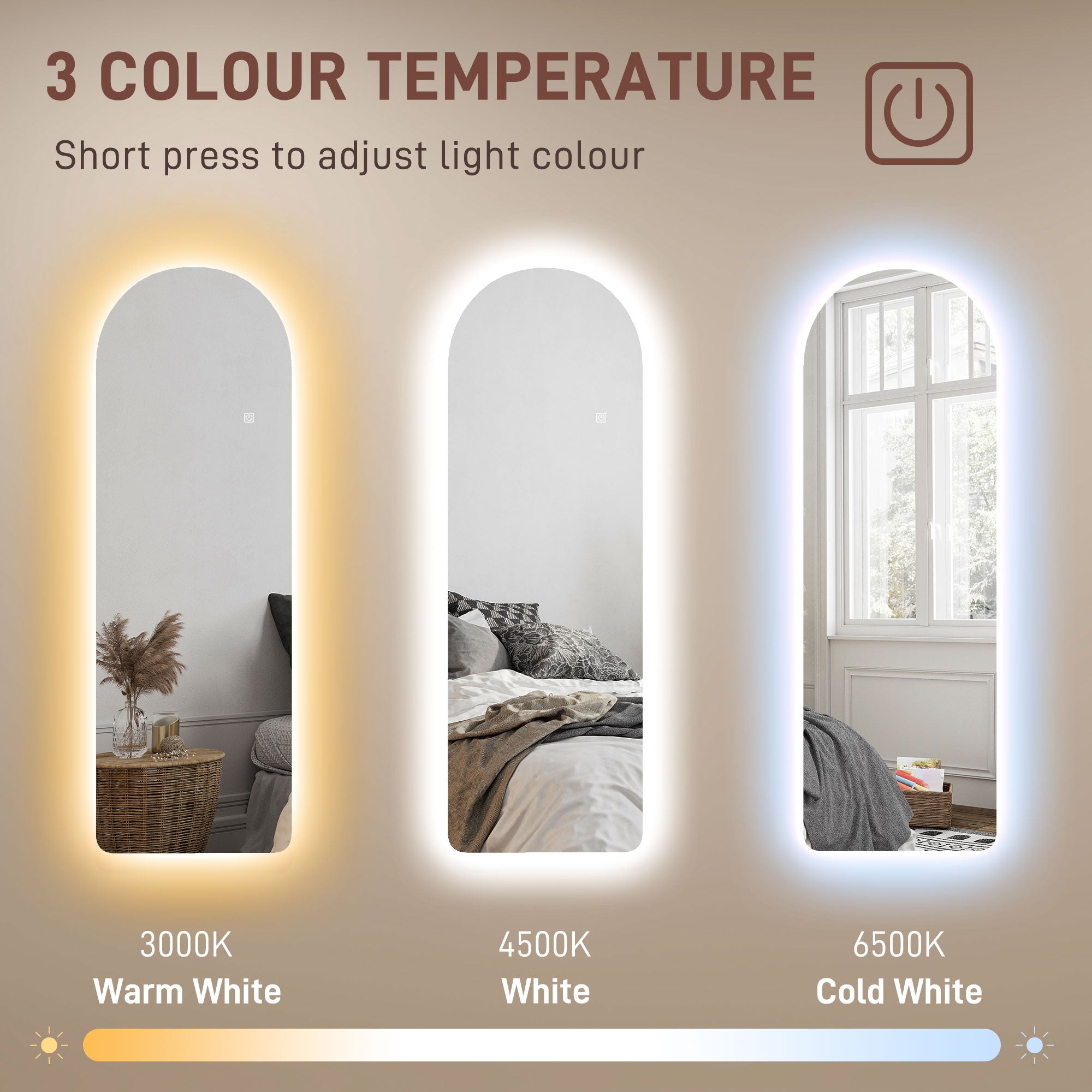 HOMCOM 120 x 40cm Arch Mirror, with LED Lights - North Peak Garden Furniture