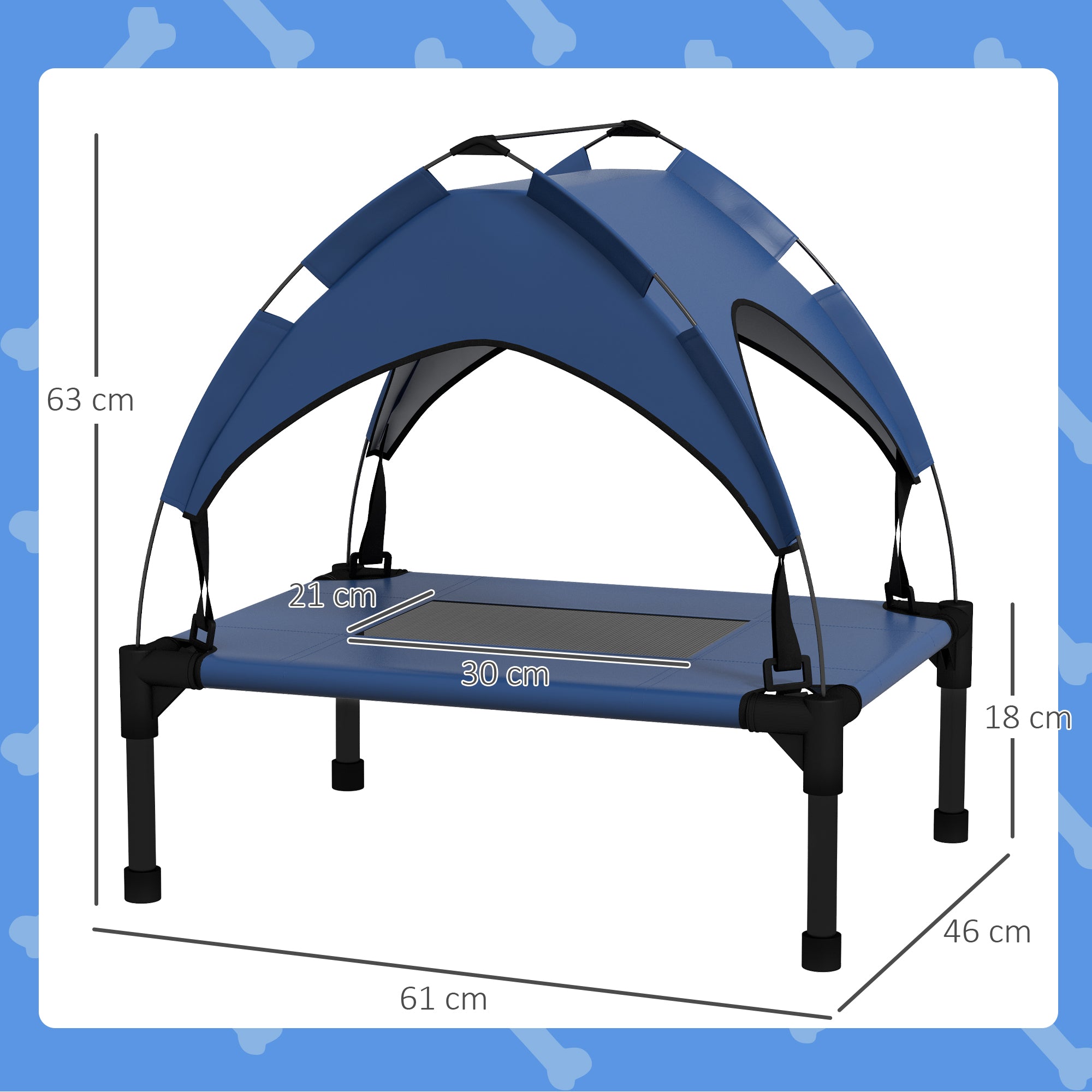 PawHut Cooling Raised Pet Bed w/ Washable Breathable Mesh, for Mini Small Dogs, 61 x 46 x 63cm - Dark Blue