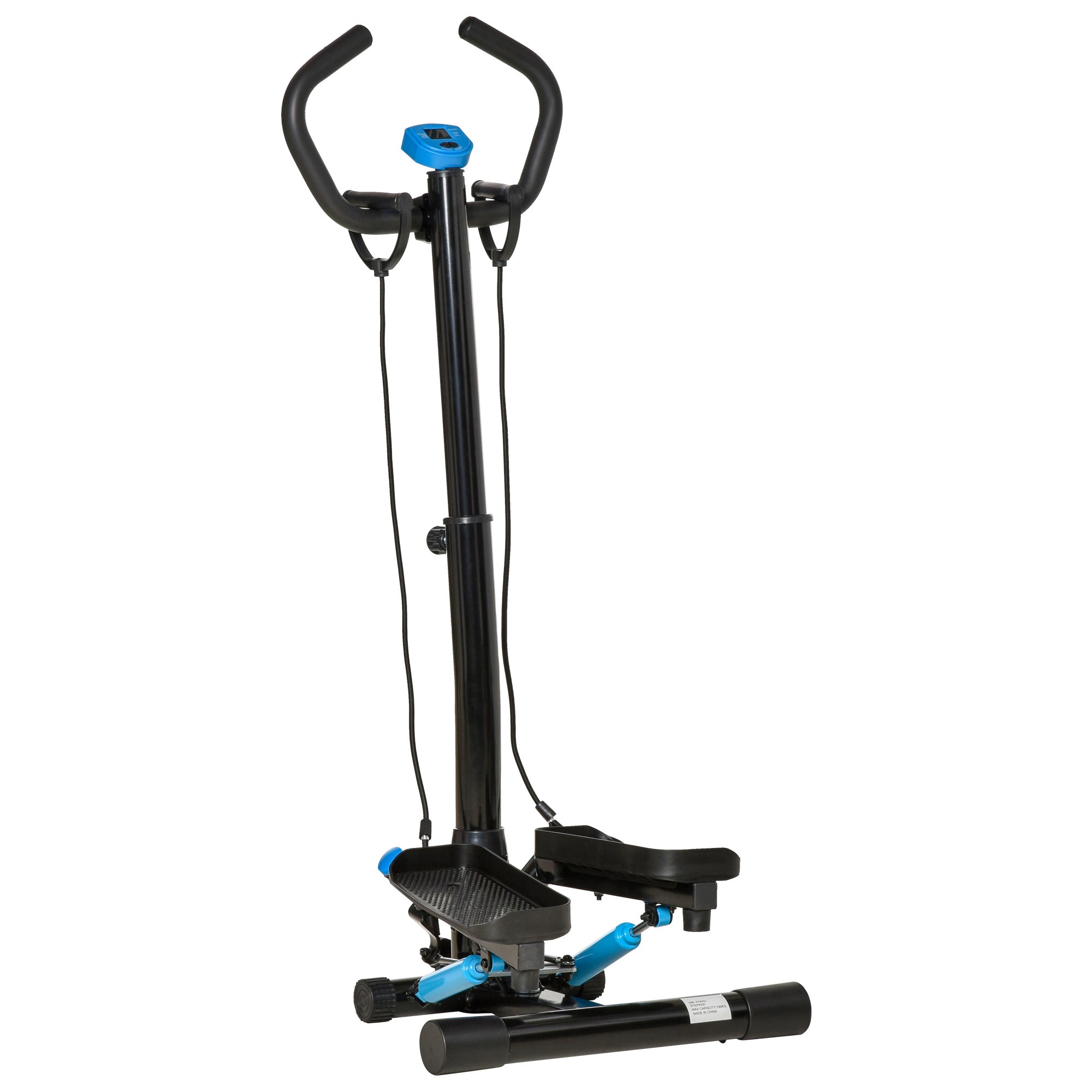 HOMCOM Adjustable Twist Stepper Fitness Step Machine, LCD Screen, Height-Adjust Handlebars, Home Gym, Black and Blue - North Peak Garden Furniture