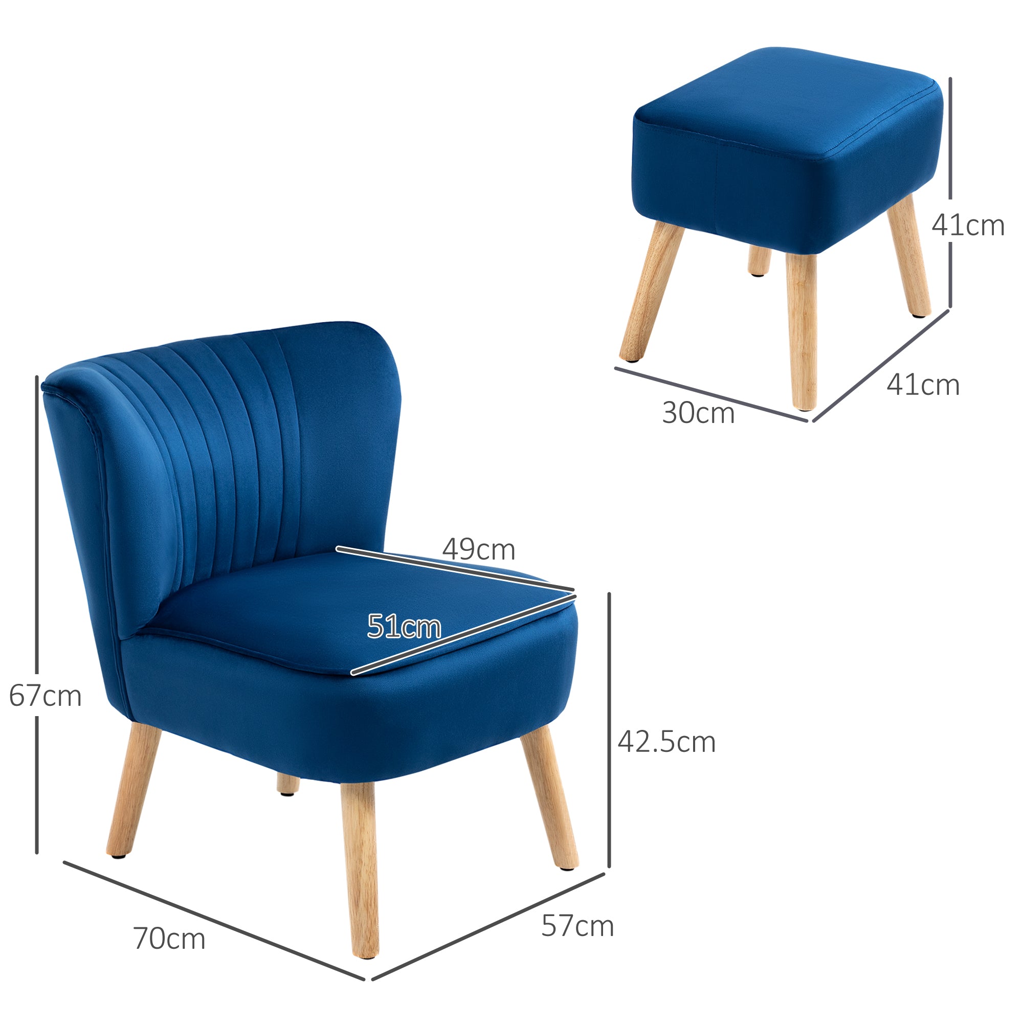 HOMCOM Vintage Accent Chair, Tufted Upholstered Lounge Armchair Single Sofa Chair with Rubber Wood Legs, Rolled Arms, Dark Blue |