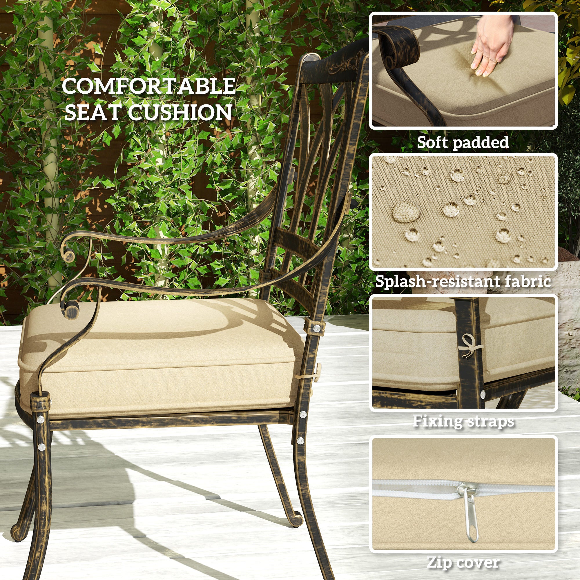 Outsunny Seven-Piece Cast Aluminium Garden Dining Set - Bronze Tone - North Peak Garden Furniture