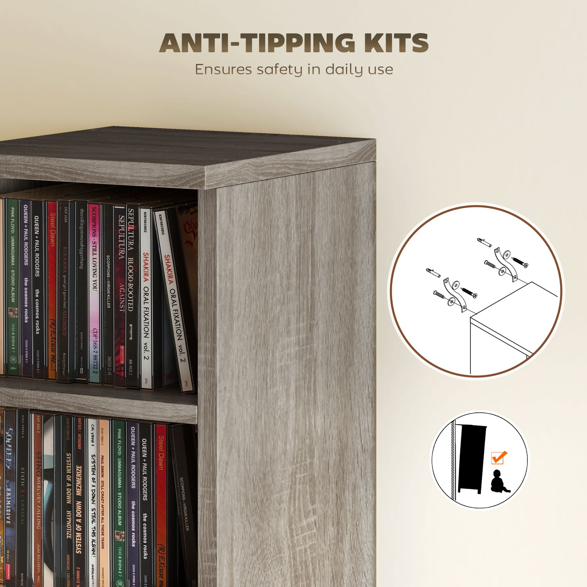 HOMCOM Set of Two 102 CD Storage Units - Dark Wood-Effect