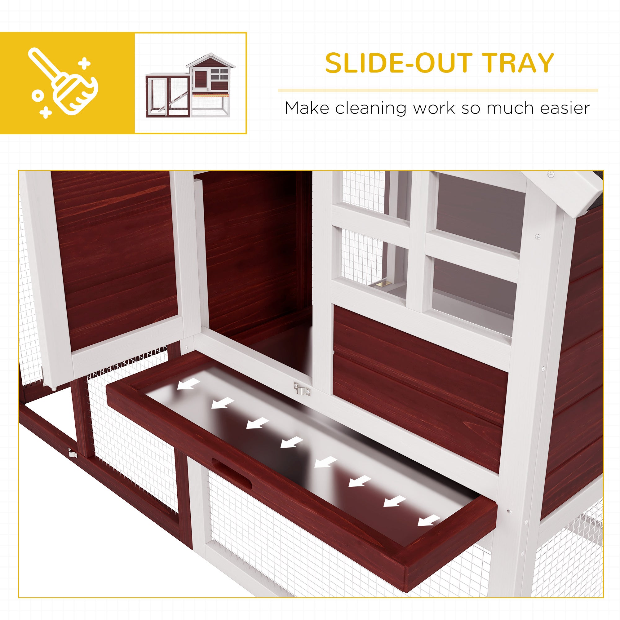 PawHut Rabbit Hutch Outdoor Wooden Guinea Pig Hutch Rabbit Run Bunny Cage Small Animal House Pull-Out Tray, Brown, 122 x 62.6 x 92 cm - North Peak Garden Furniture