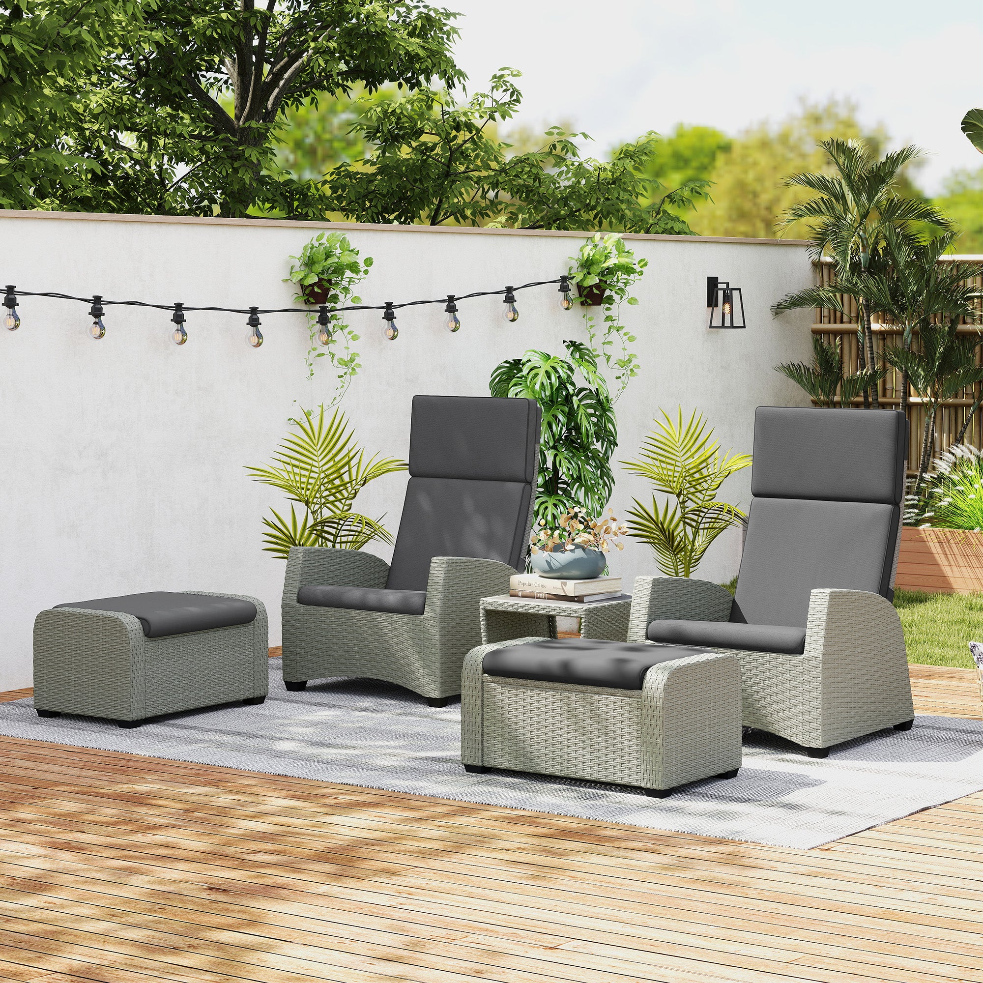 Outsunny 5-Piece Rattan Garden Furniture Set with Cushions - Charcoal Grey - North Peak Garden Furniture
