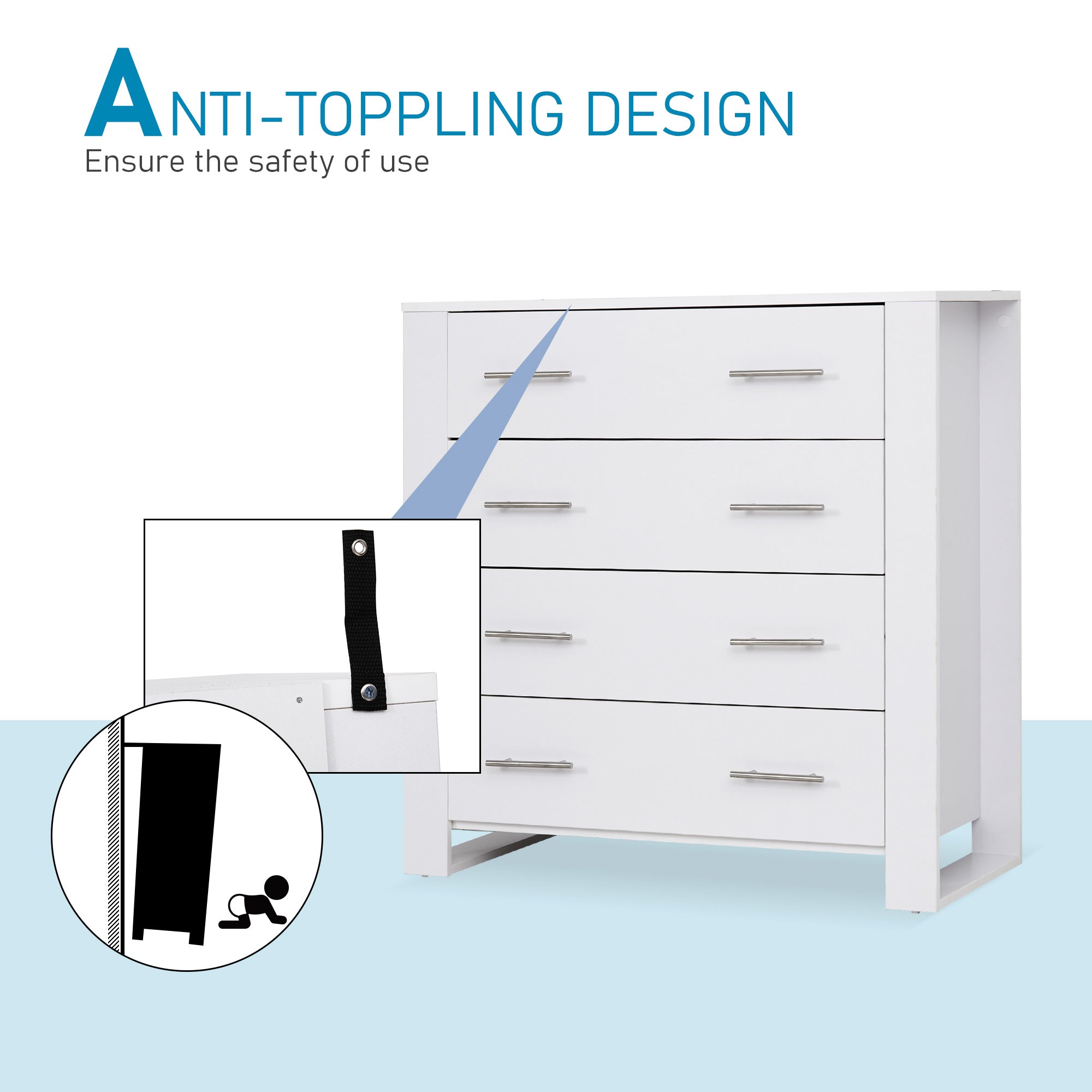 HOMCOM Chest Of 4 Drawers Storage Cabinet Bedroom Clothes w/Metal Handles Base Freestanding Unit Furnishing Living Room White - North Peak Garden Furniture