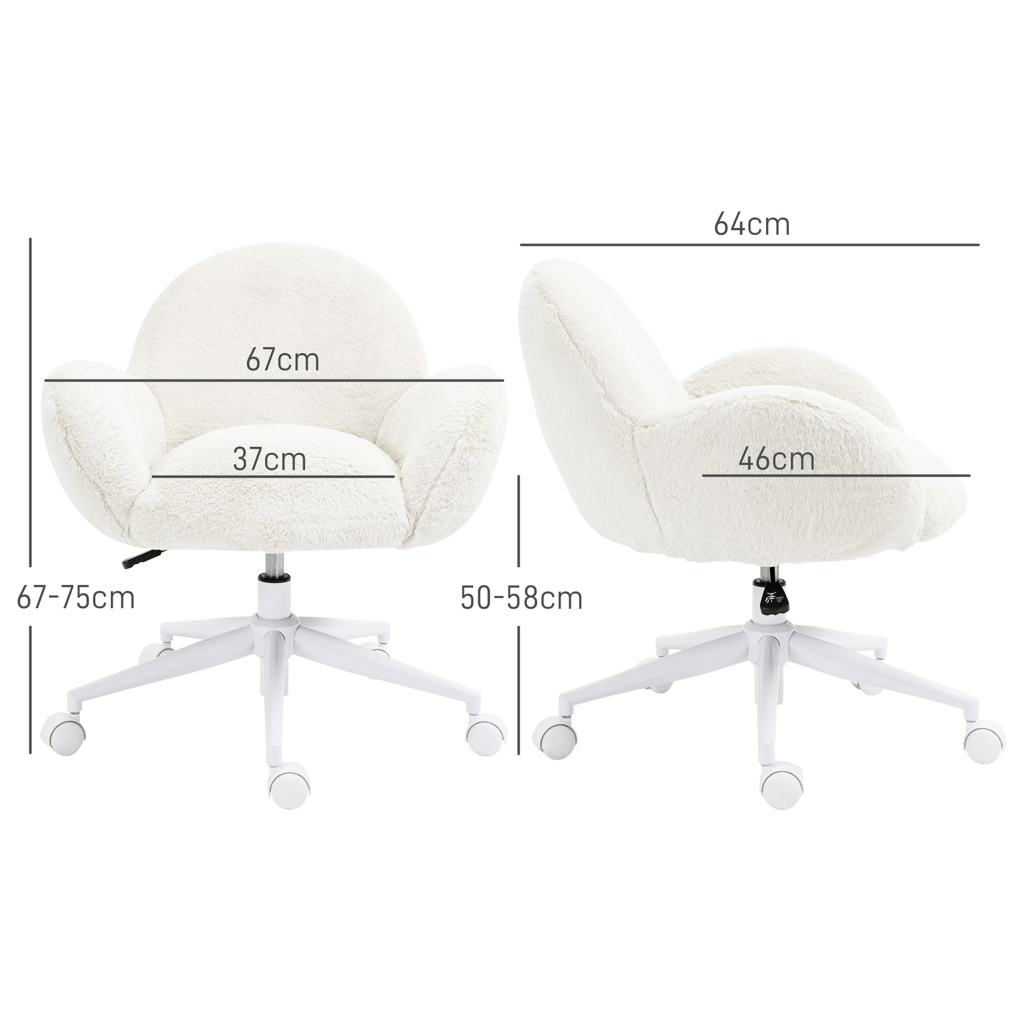 HOMCOM Makeup Vanity Chair, Cute Fluffy Desk Chair with Rolling Wheels for Bedroom Living Room, Cream White - North Peak Garden Furniture