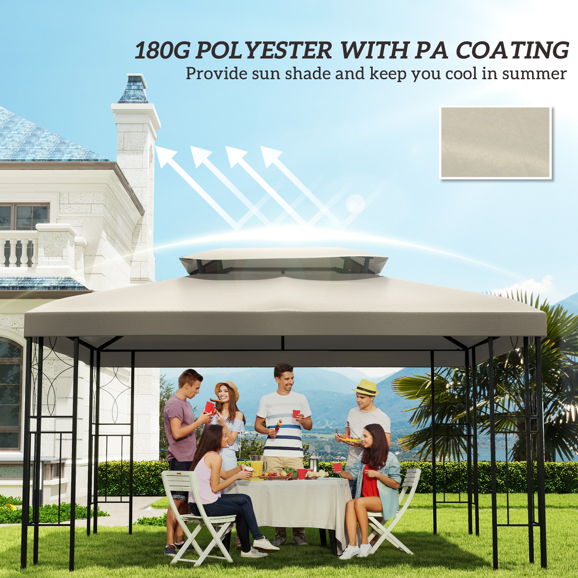 Outsunny 3x4m Gazebo Replacement Roof Canopy 2 Tier Top UV Cover Garden Patio Outdoor Sun Awning Shelters Cream (TOP COVER ONLY) - North Peak Garden Furniture