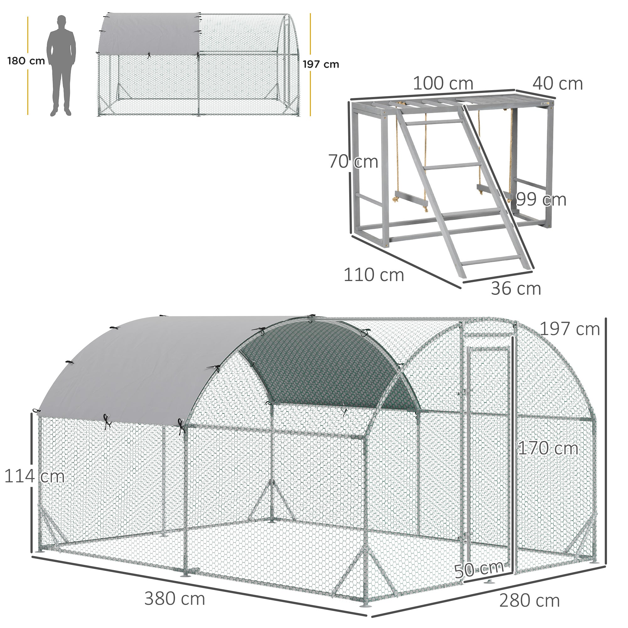 PawHut Walk In Chicken Run with Chicken Activity Shelf and Cover, 2.8 x 3.8 x 2m - North Peak Garden Furniture