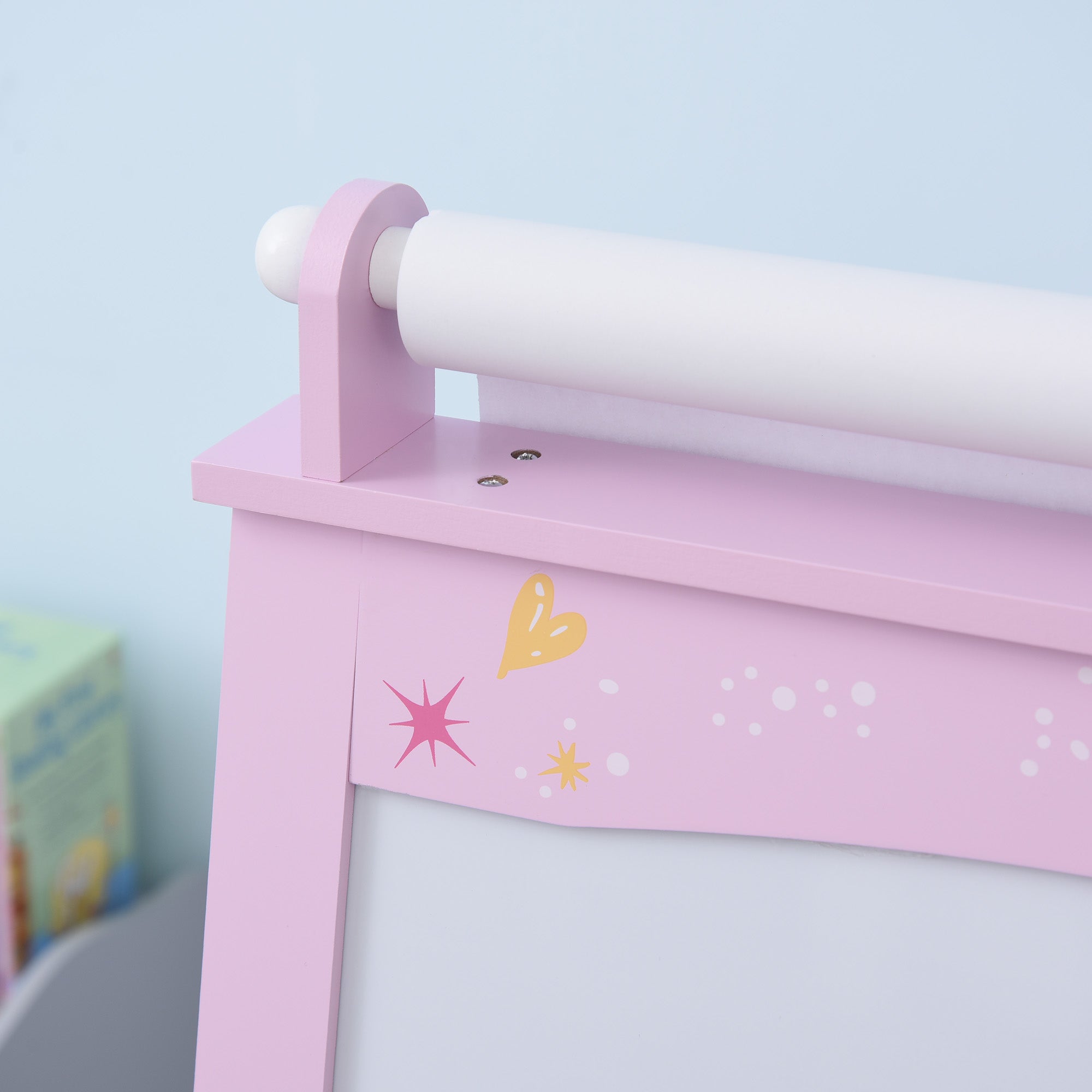 HOMCOM Kids Easel 3 in 1 Wooden Art Easel with Paper Roll Double-Sided Chalkboard & Whiteboard with Storage Baskets for Toddler Girls, Pink